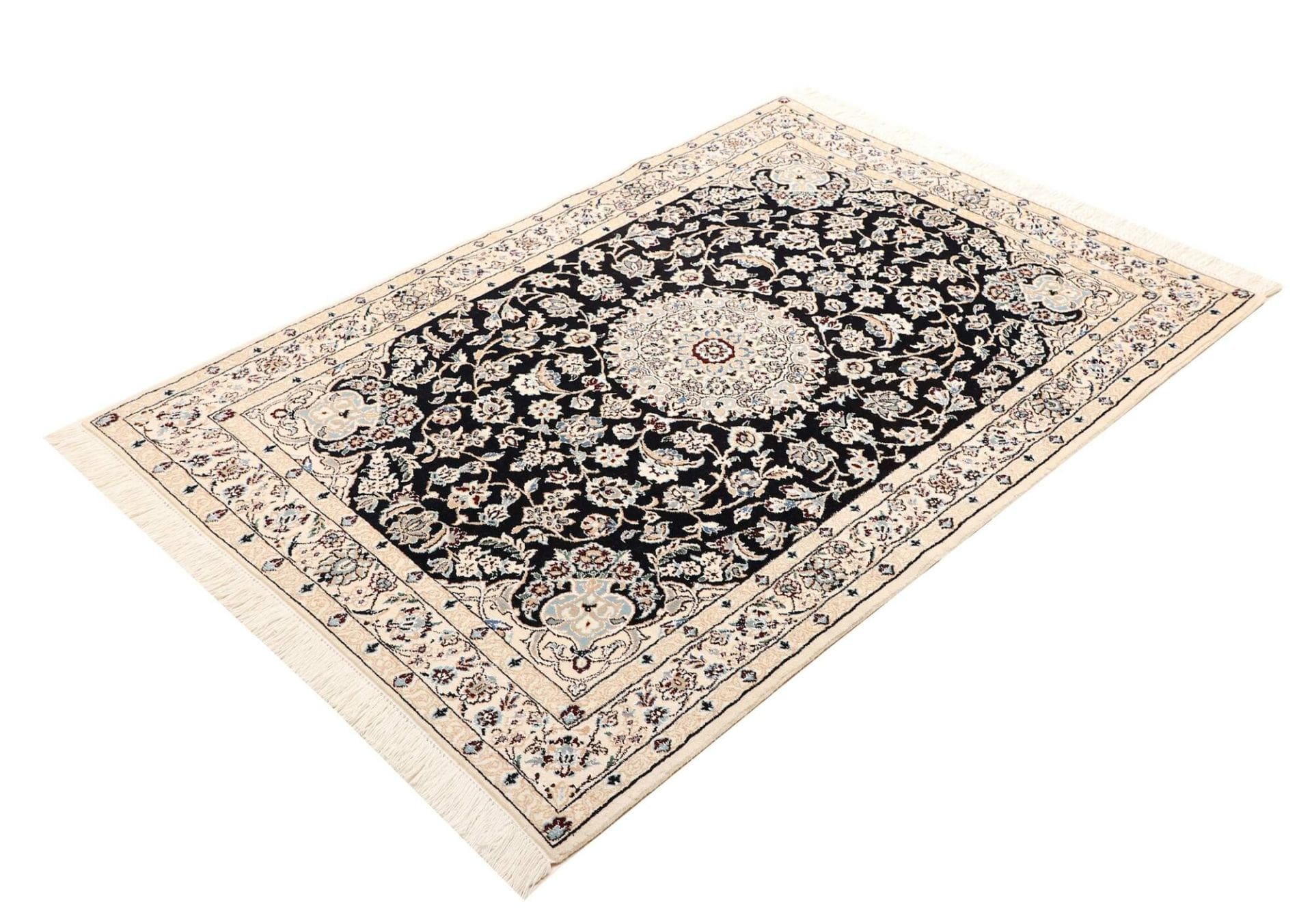 Nain Teppich 107 x 147cm, florales Muster, Schurwolle, handgeknüpft