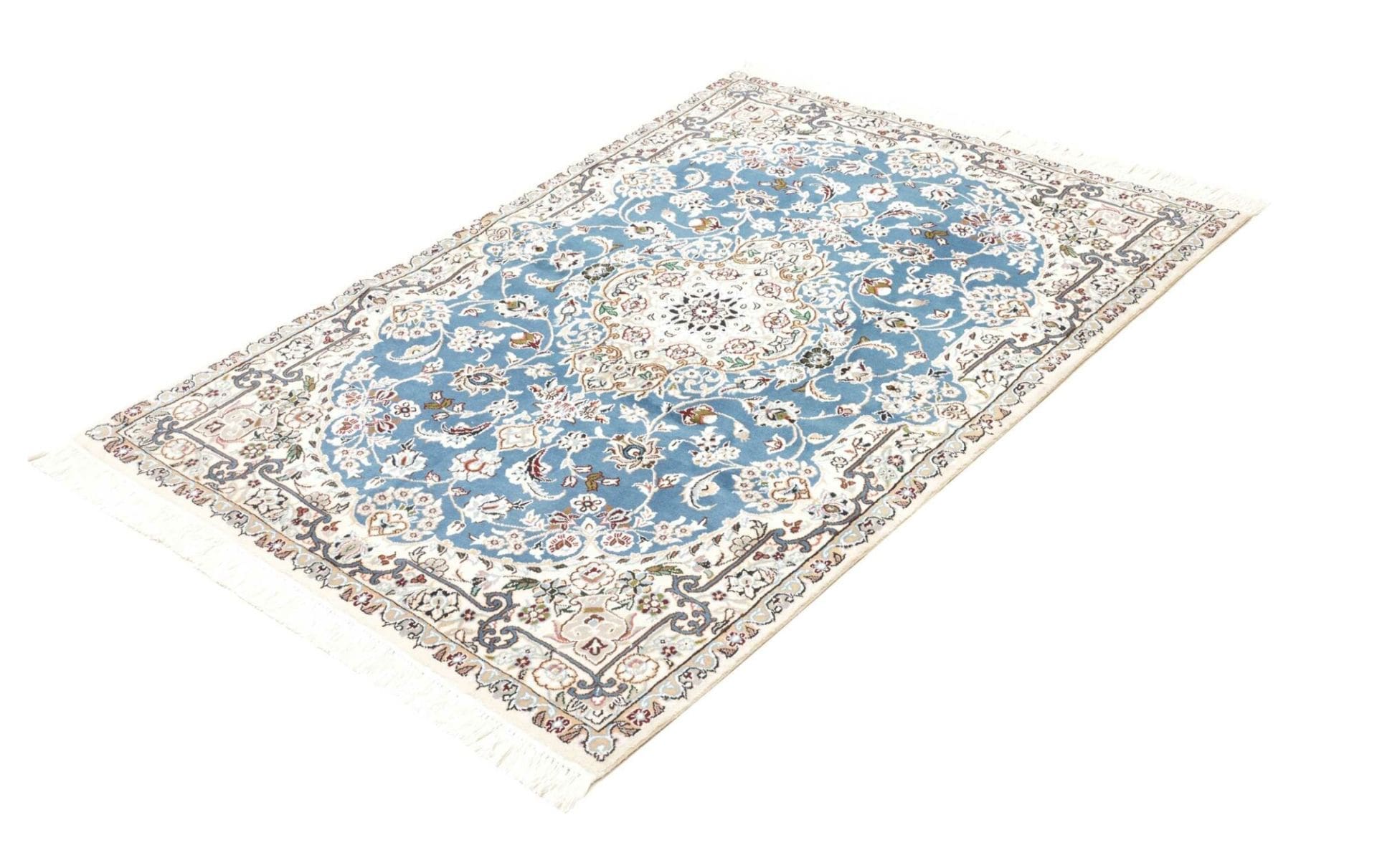 Nain Teppich 106 x 155cm, florales Muster, Schurwolle, handgeknüpft