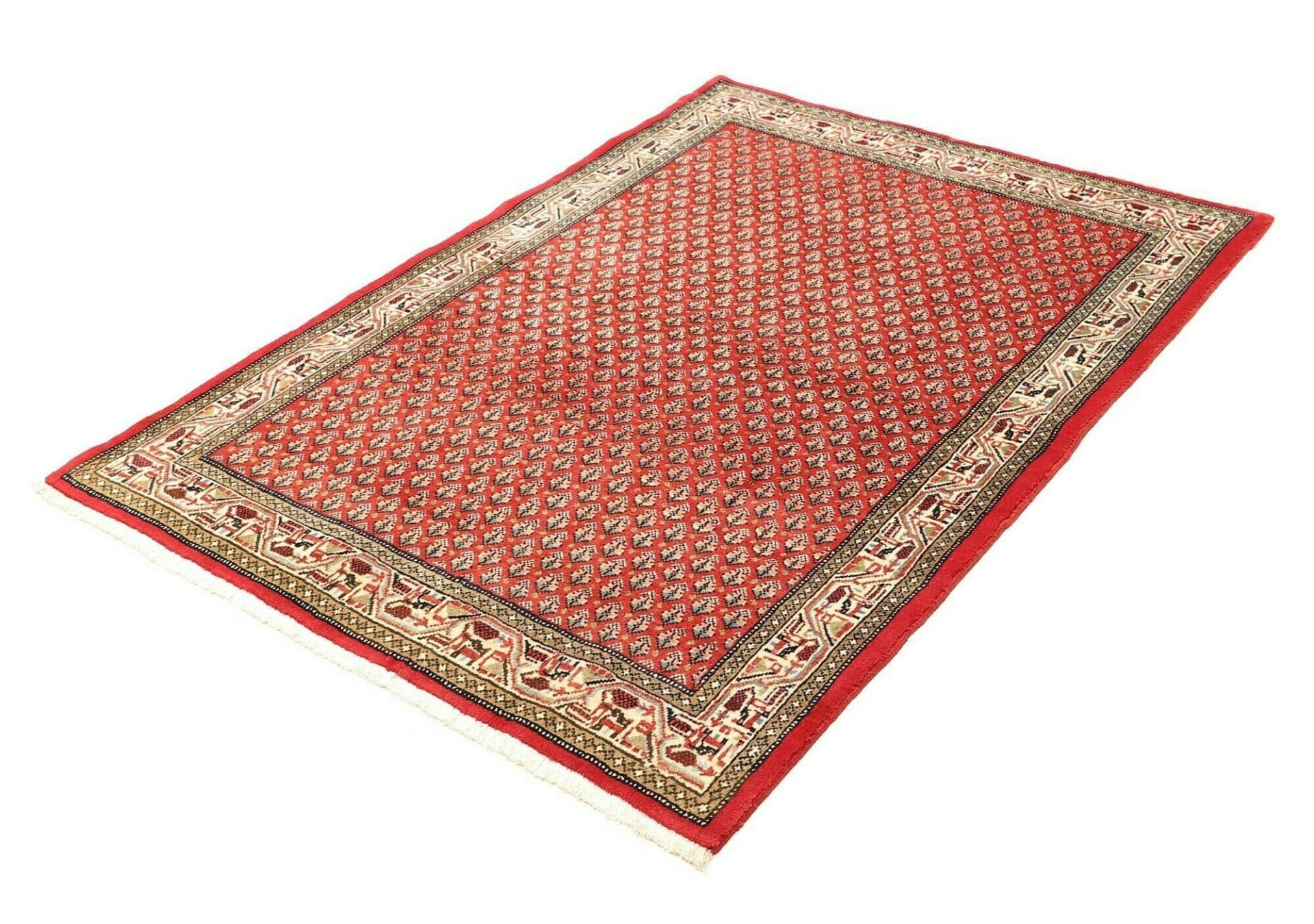 Hamadan Teppich 113 x 150 cm, Schurwolle, geometrisches Muster, handgeknüpft