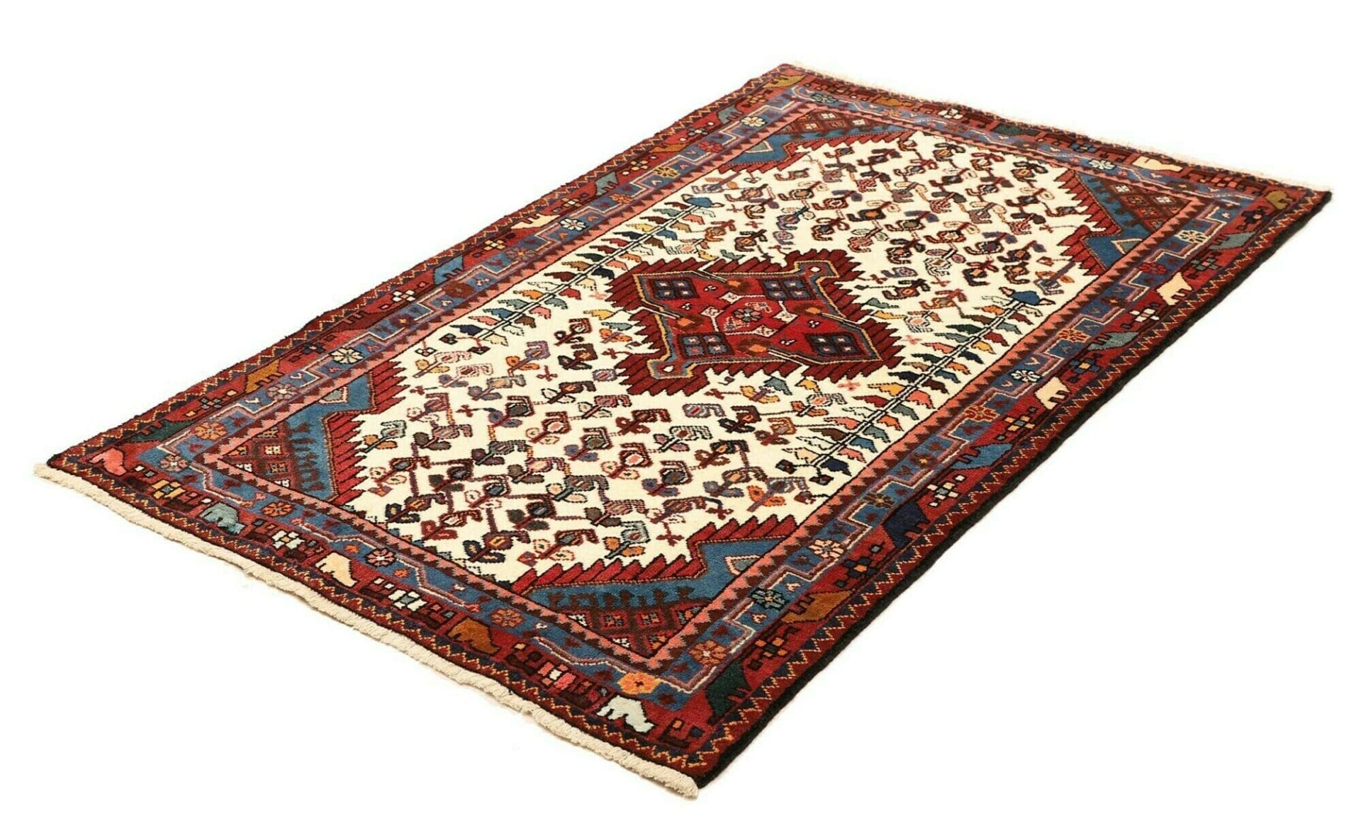 Hamadan Teppich 106 x 162 cm, Herati-Muster, Schurwolle, handgeknüpft