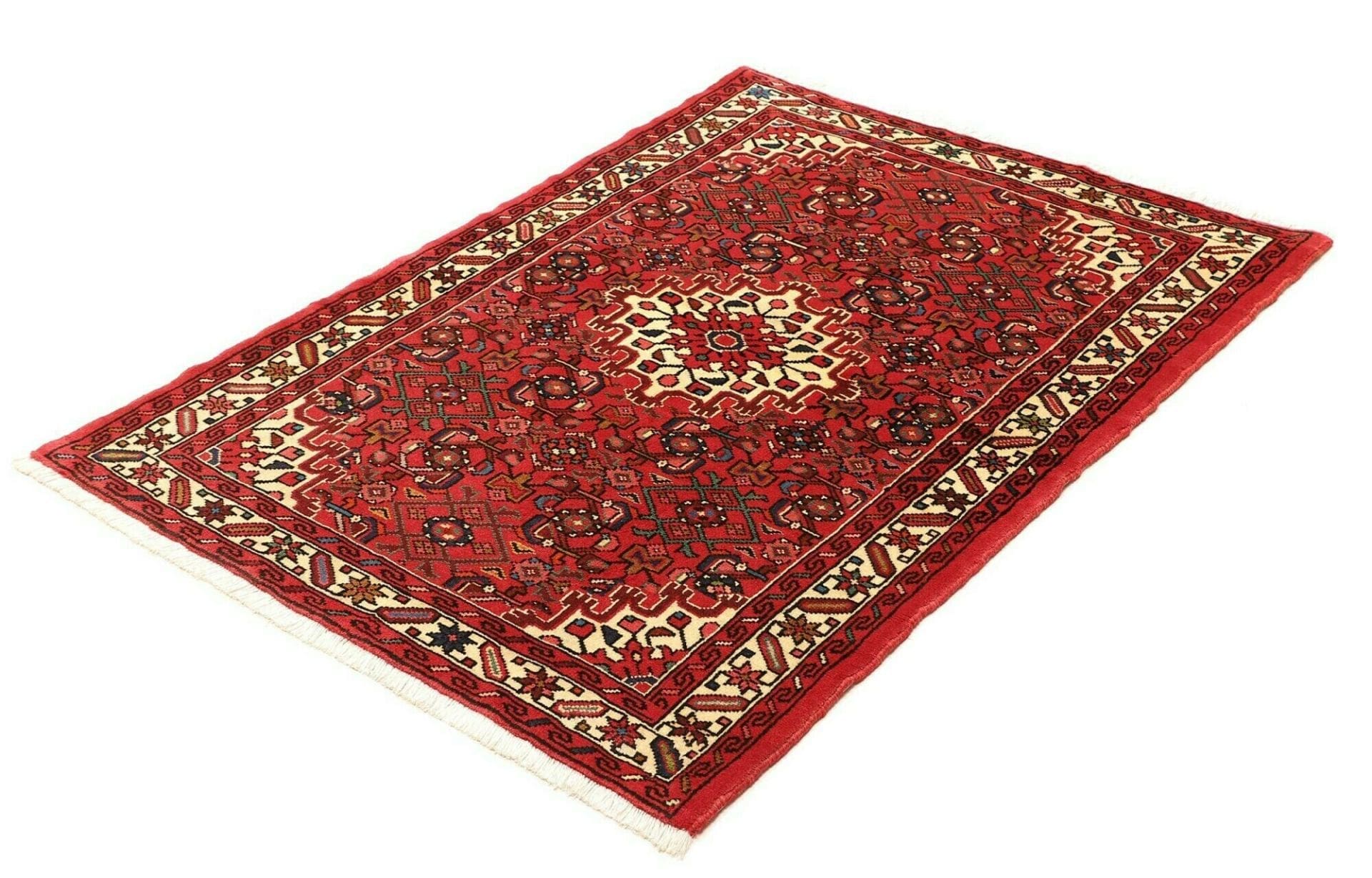 Handgeknüpfter Hamadan Teppich 105 x 147cm, Schurwolle, Blau-Rot