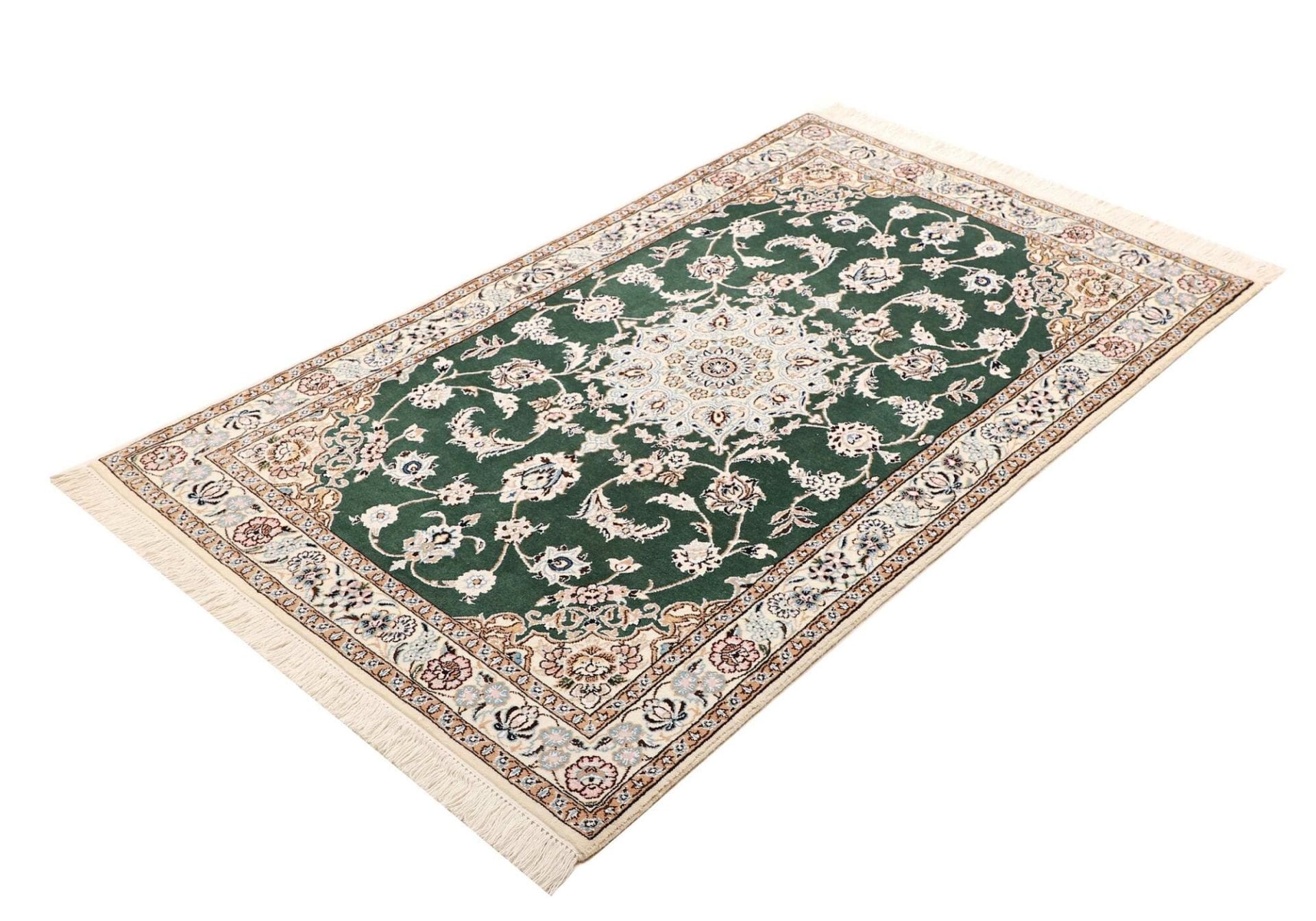 Nain Teppich 102 x 153 cm, florales Muster, handgeknüpft, Perserteppich