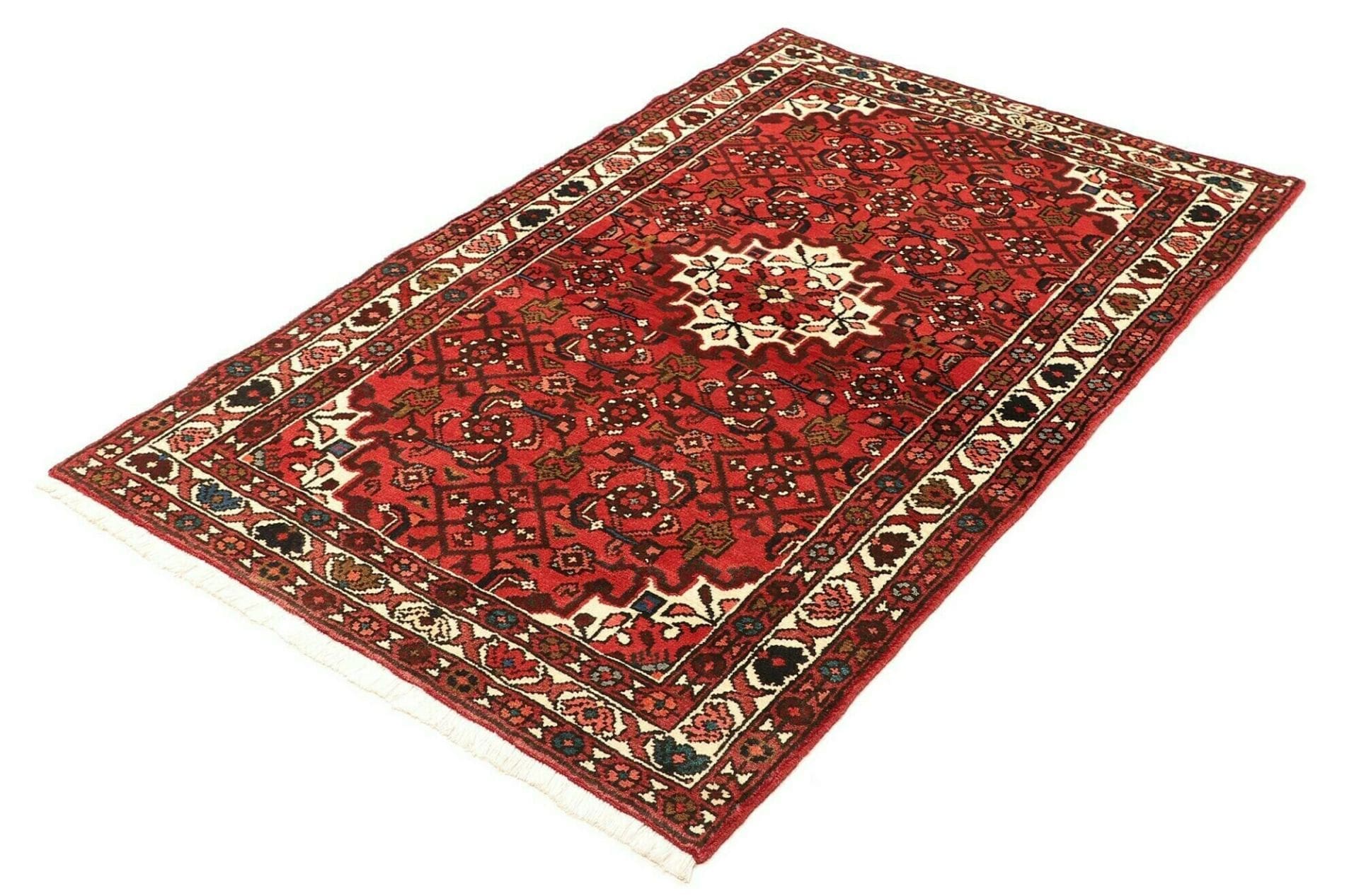 Orientteppich Hamadan 107 x 155 cm in Blau-Rot, handgeknüpft