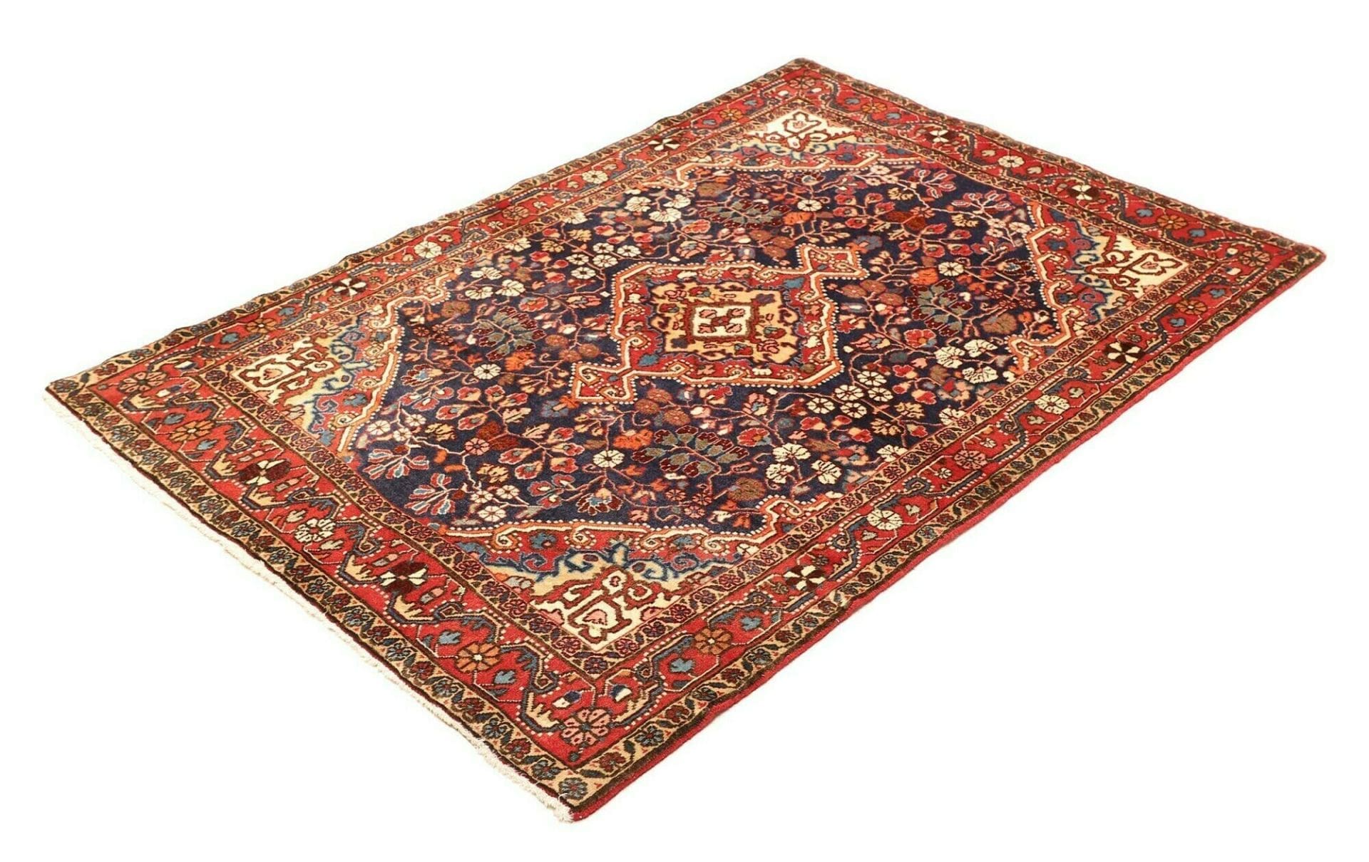 Hamadan Teppich 106 x 151 cm, Schurwolle, geometrisches Muster, handgeknüpft