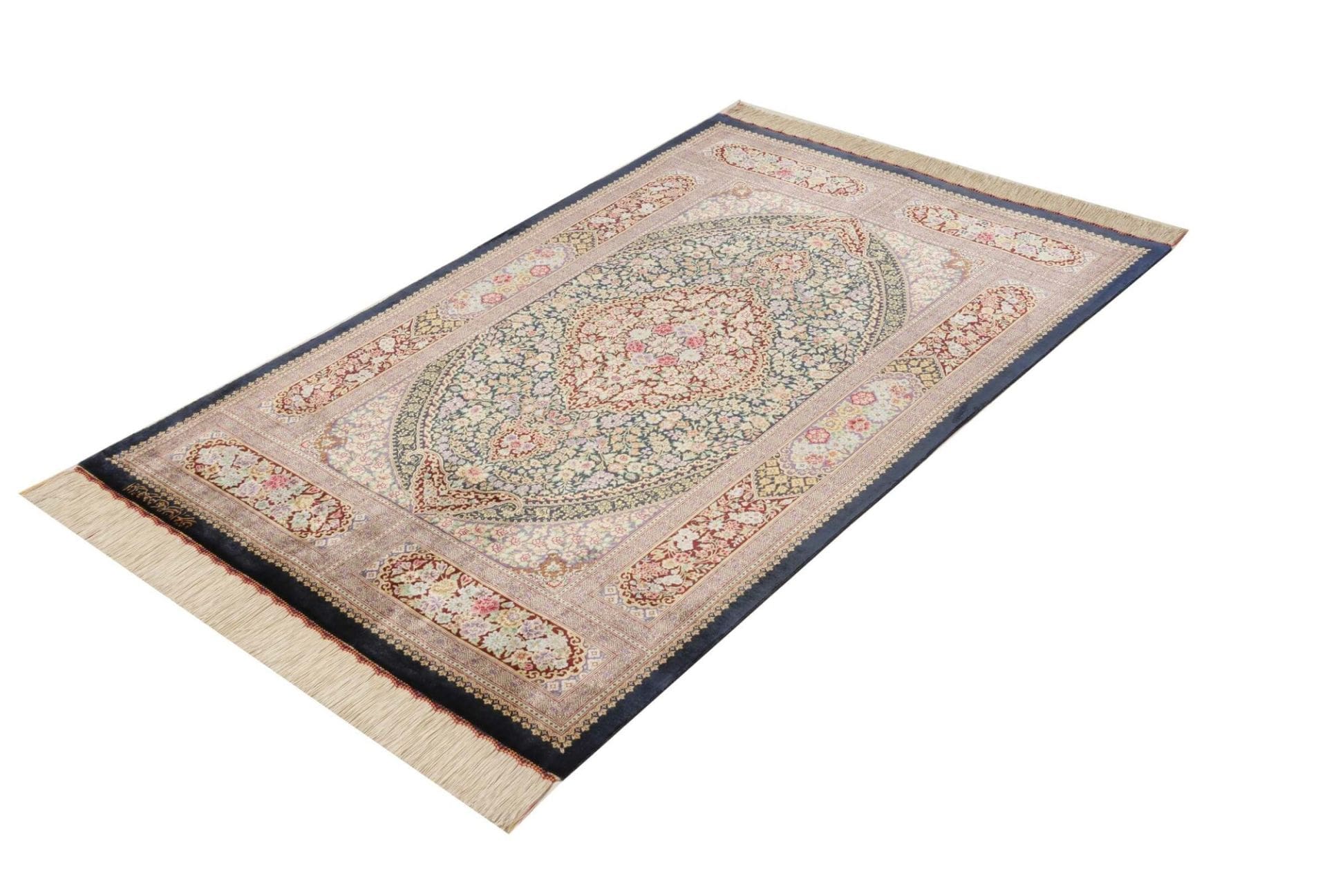 Ghom Teppich 104 x 155cm, Seide, handgeknüpft, Perserteppich