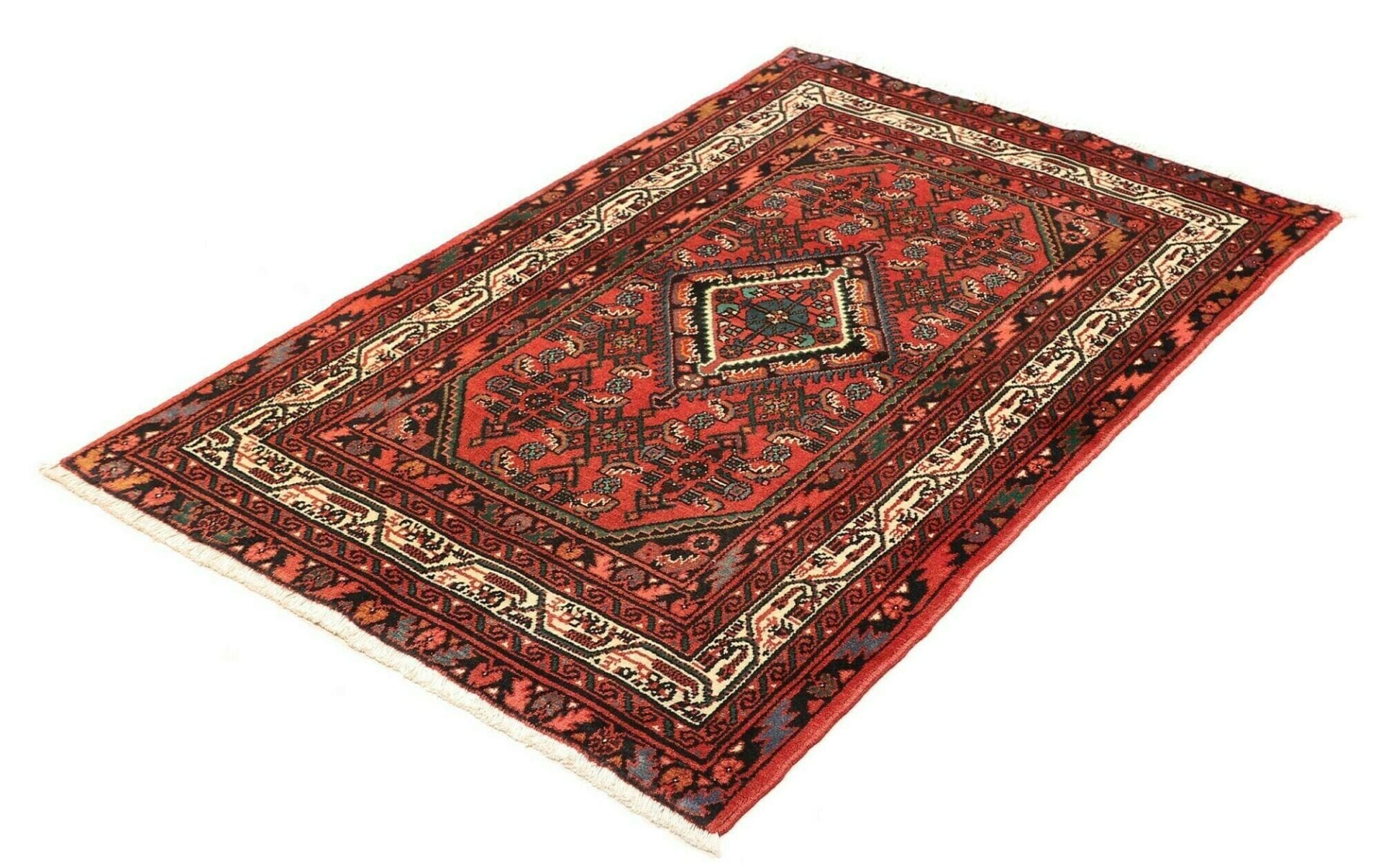 Hamadan Teppich 103 x 150cm, Schurwolle, Herati-Muster, handgeknüpft