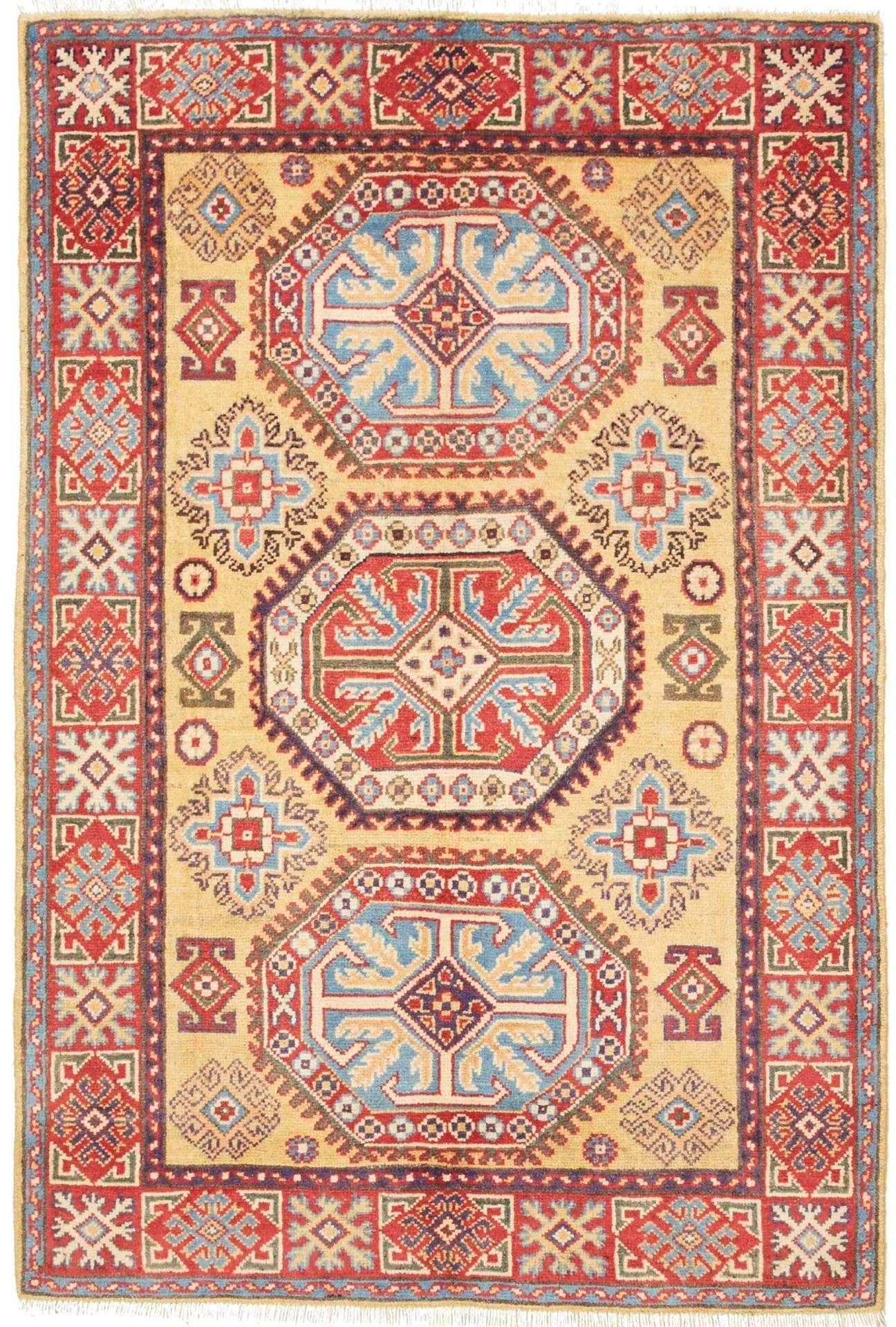 Kazak Teppich 103 x 153cm, geometrische Muster, handgeknüpft