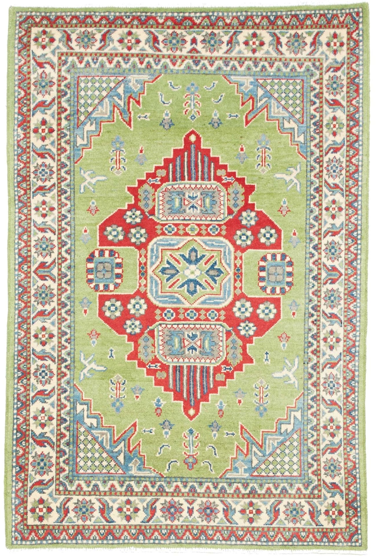 Kazak Teppich 99 x 147cm, geometrisches Muster, handgeknüpft
