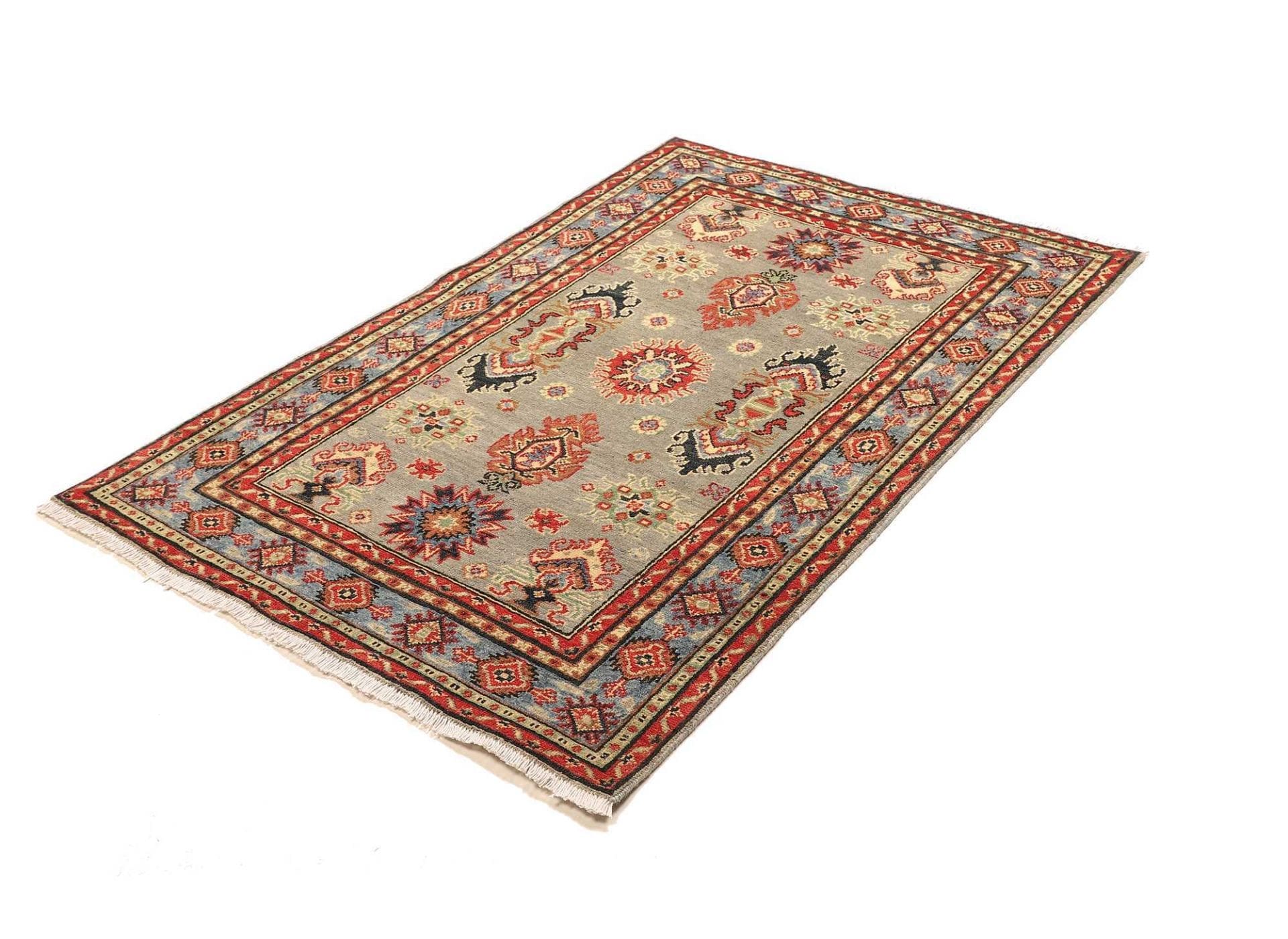 Kazak Orientteppich 102 x 151cm, geometrische Muster, handgeknüpft