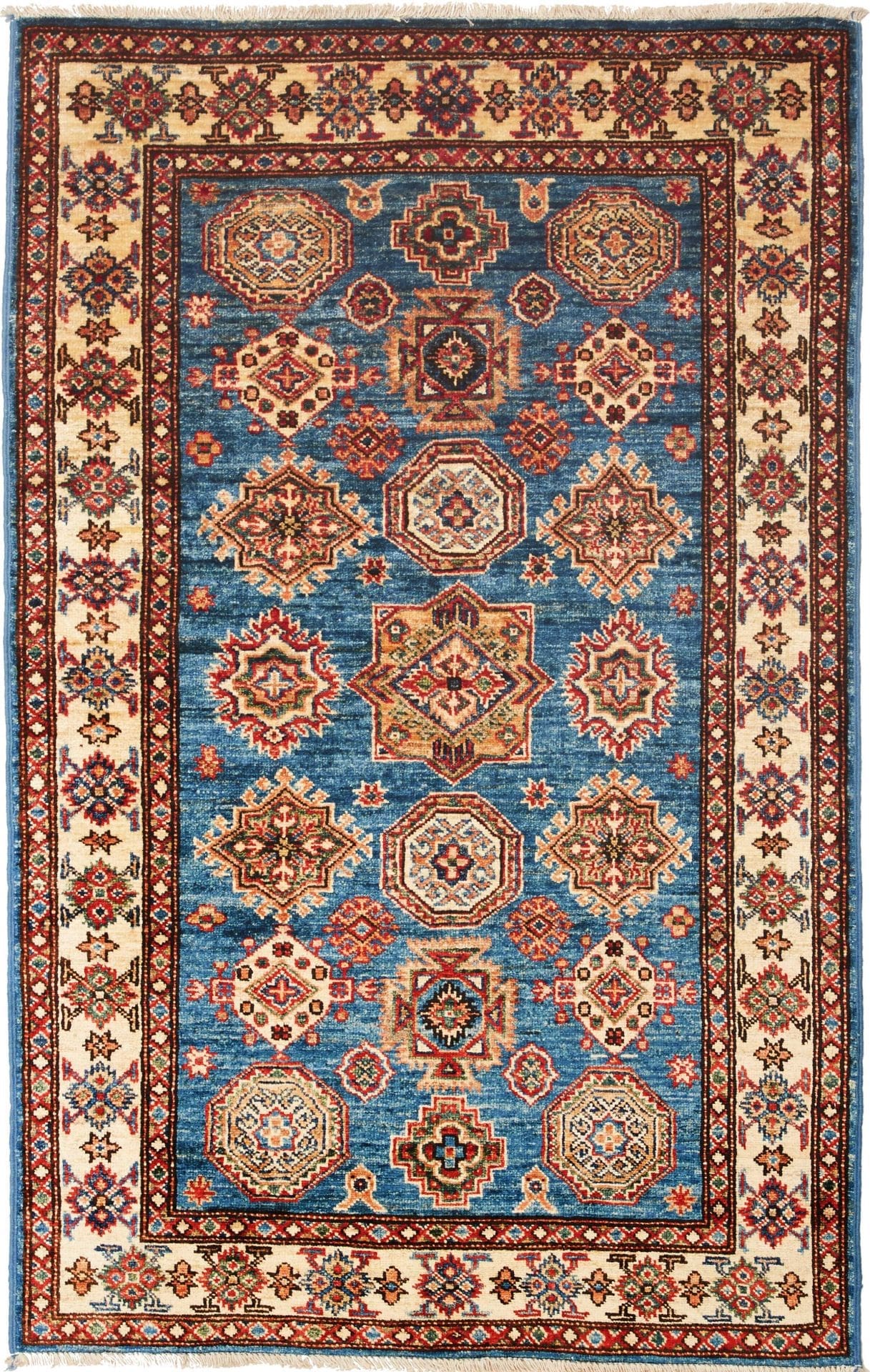 Kazak Teppich 97 x 151 cm, geometrisches Muster, handgeknüpft