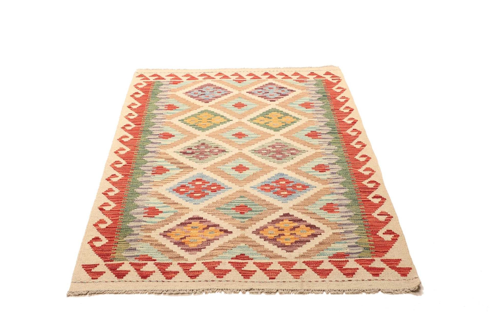 Kelim Teppich 106 x 153cm aus Schurwolle, handgewebt, rustikal