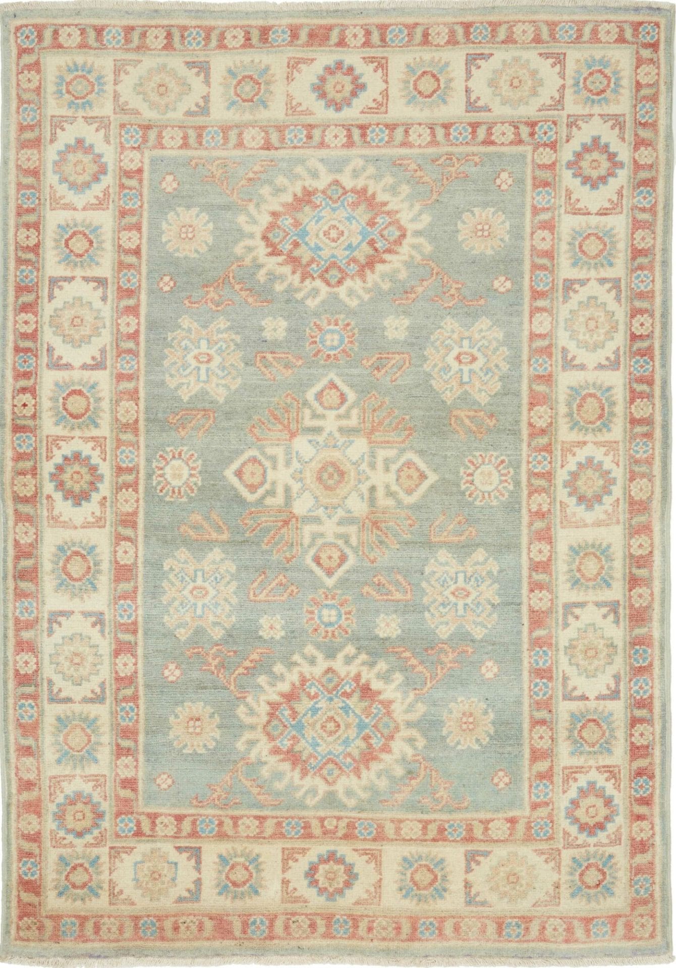 Kazak Teppich 105 x 145 cm, geometrisches Muster, handgeknüpft