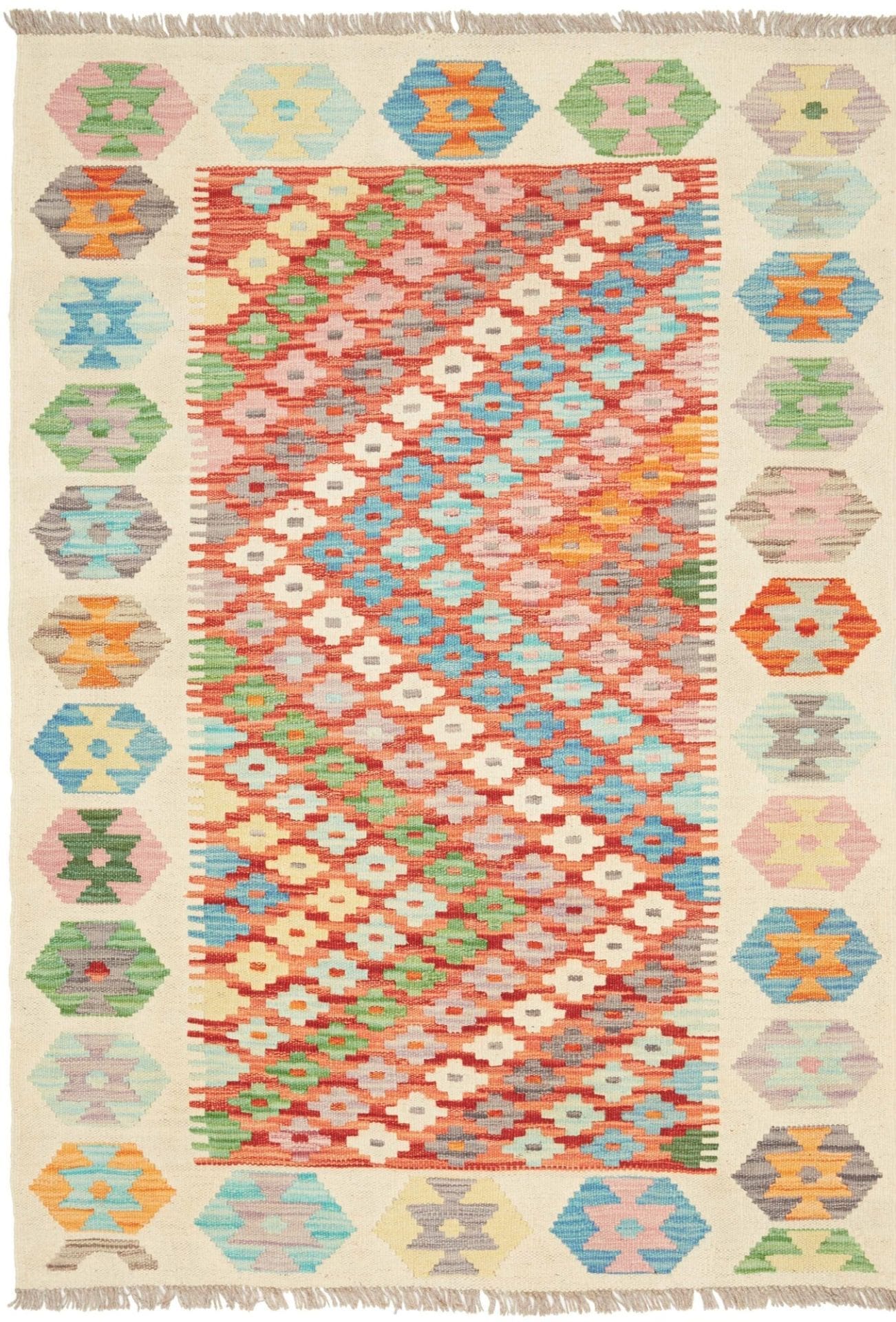 (Verkauft) Kelim Teppich 107 x 148cm, handgewebt, rustikales Flair, Wolle