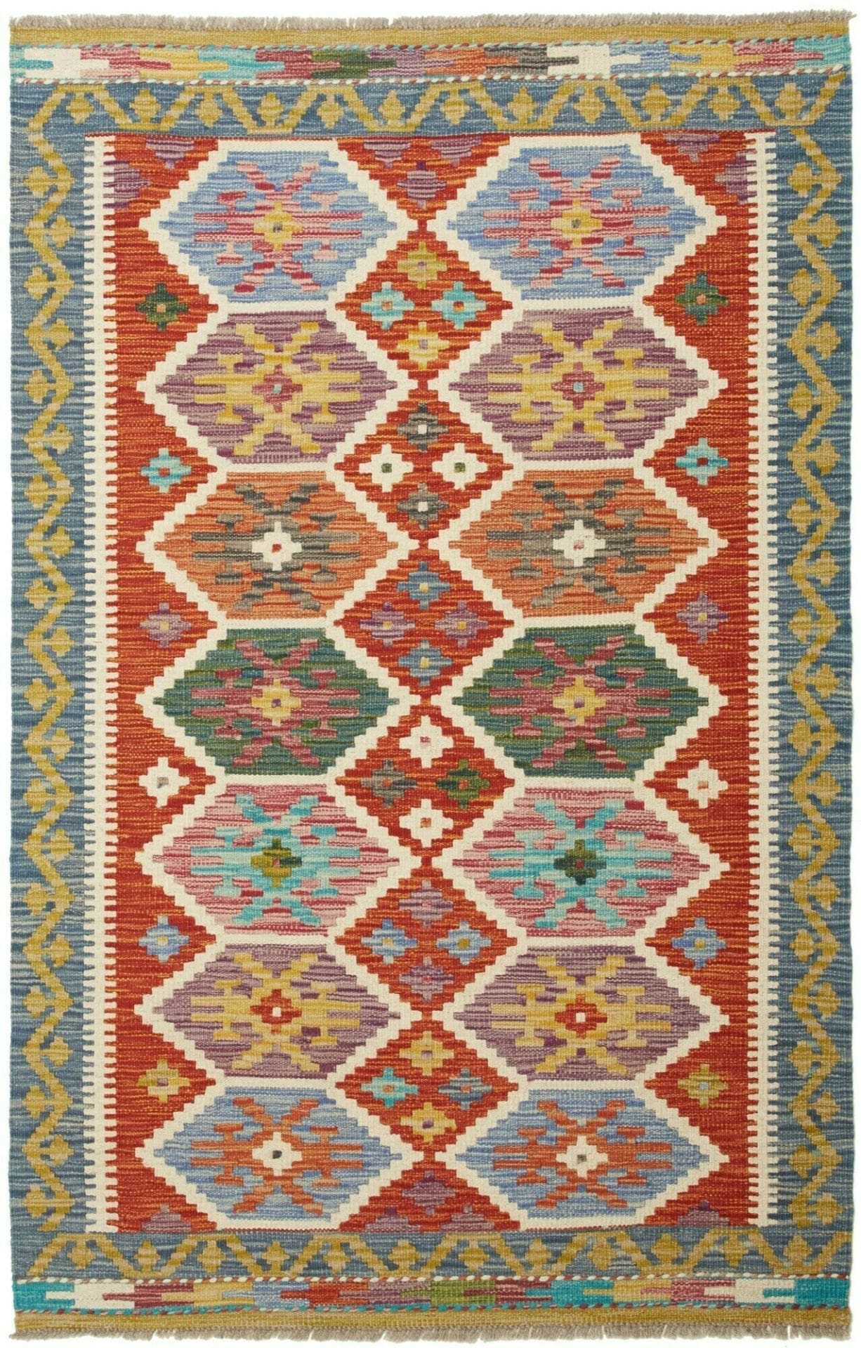 Kelim Teppich 104 x 157cm, handgewebt, rustikales Flair, Wolle