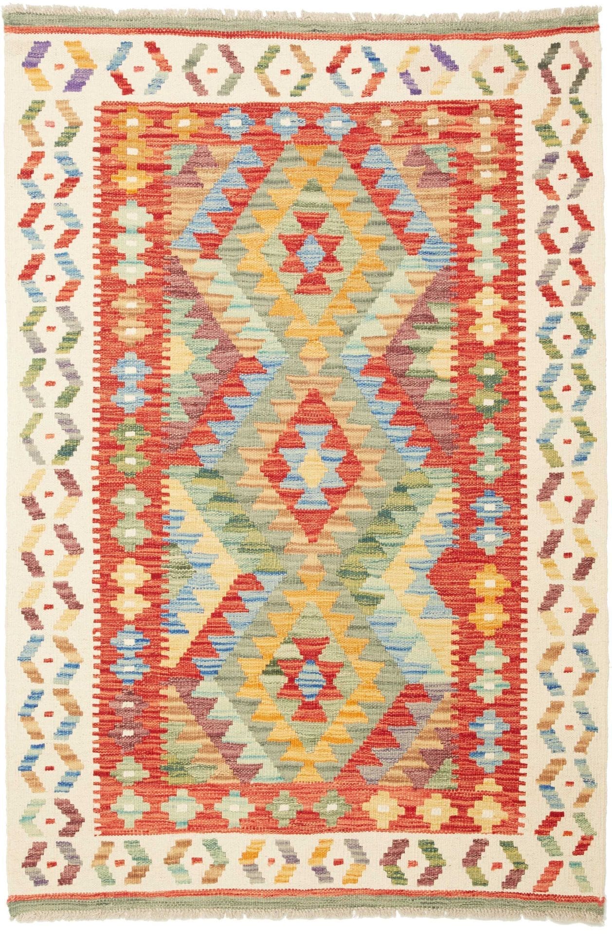 Kelim Teppich 105 x 150 cm aus Schurwolle, handgewebt, rustikal