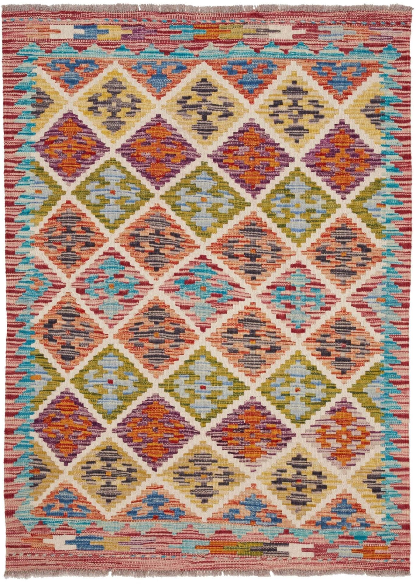 Kelim Teppich 103 x 138cm aus Schurwolle, handgewebt Orientteppich