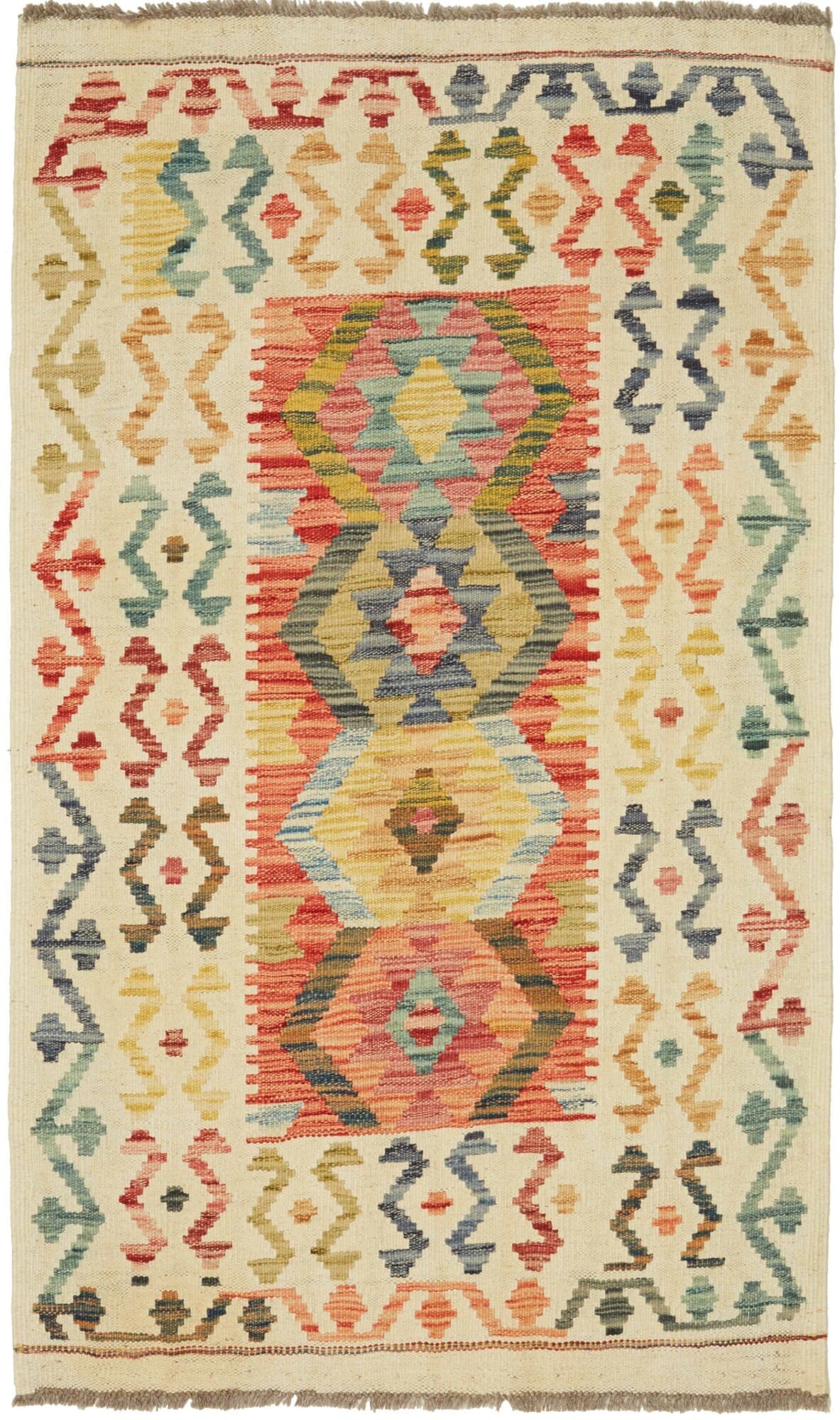 Kelim Teppich 83 x 131cm aus Schurwolle, handgewebt, rustikales Flair