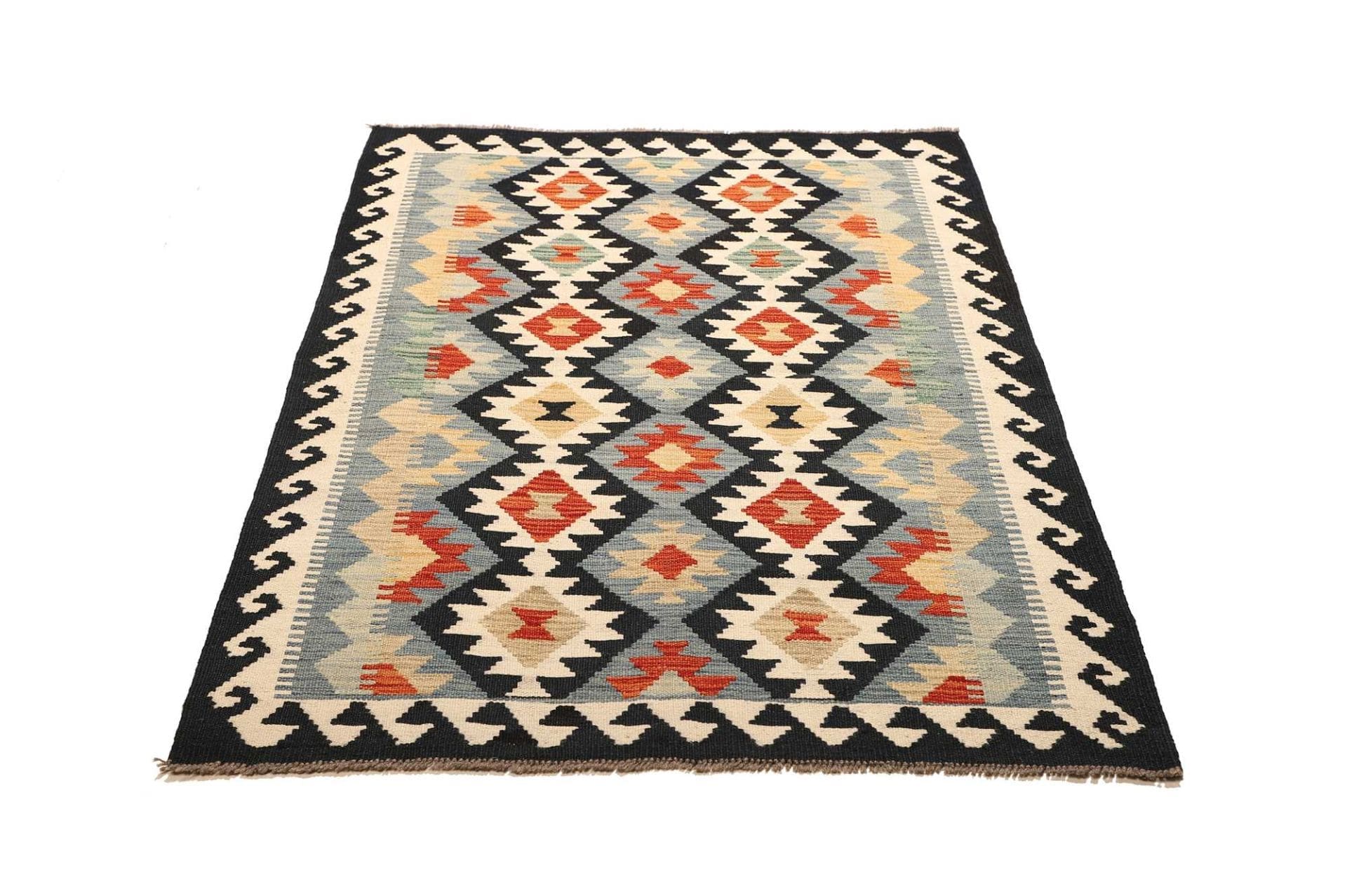 Kelim Teppich 107 x 152 cm, handgewebt, rustikaler Stil, Wolle