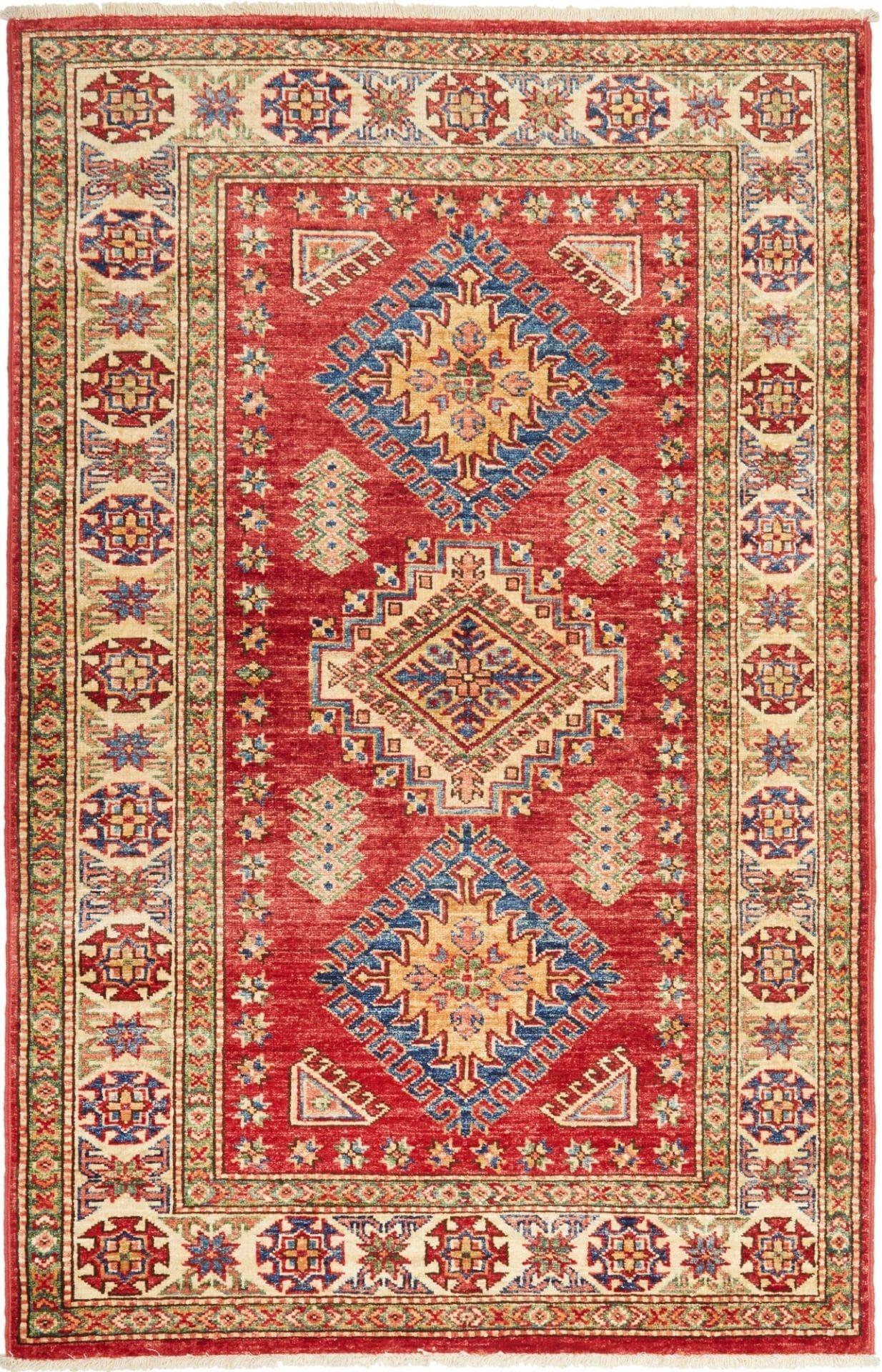 Kazak Teppich 103 x 152cm, geometrisches Muster, handgeknüpft