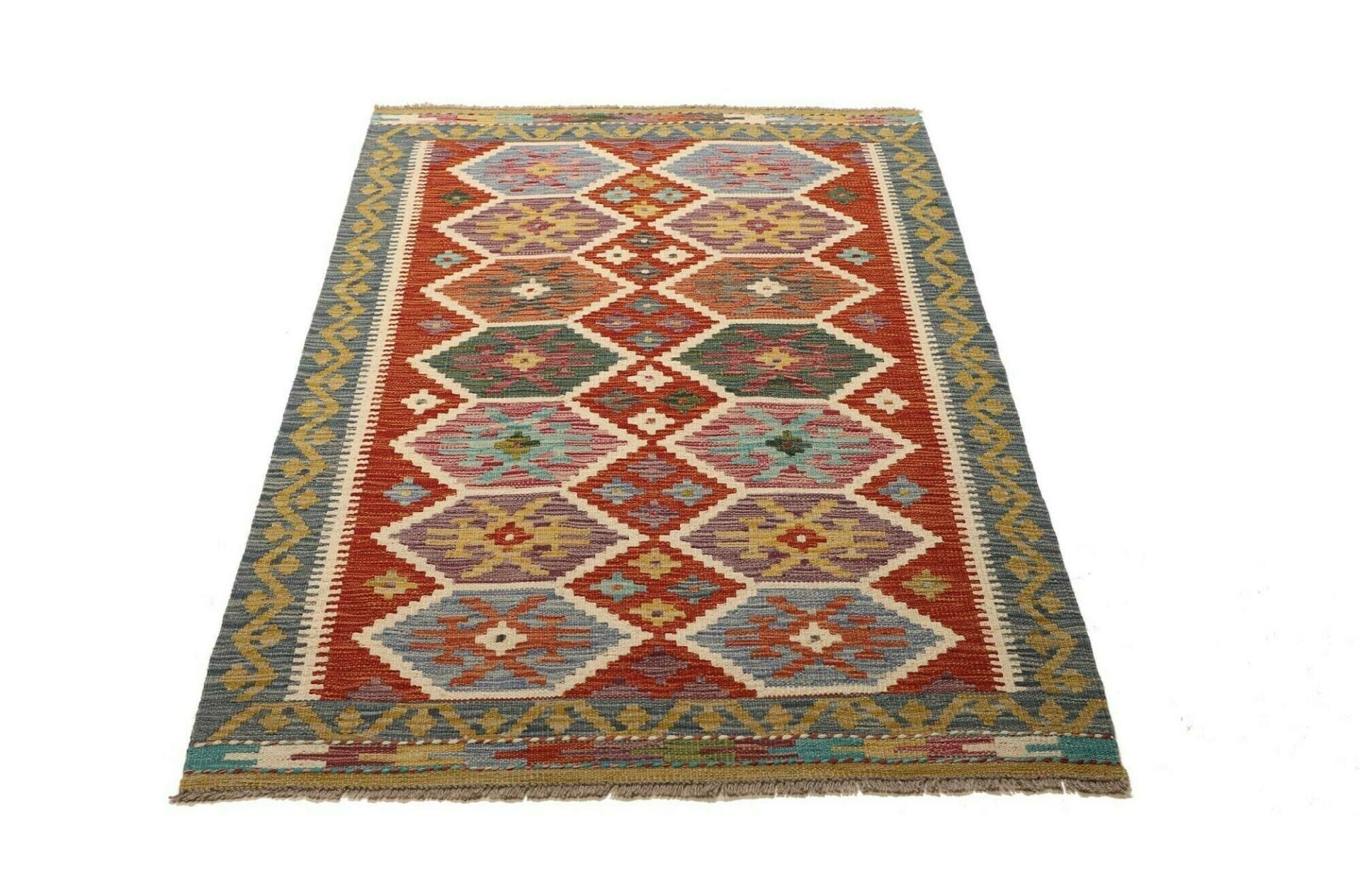 Kelim Teppich 104 x 157cm, handgewebt, rustikales Flair, Wolle
