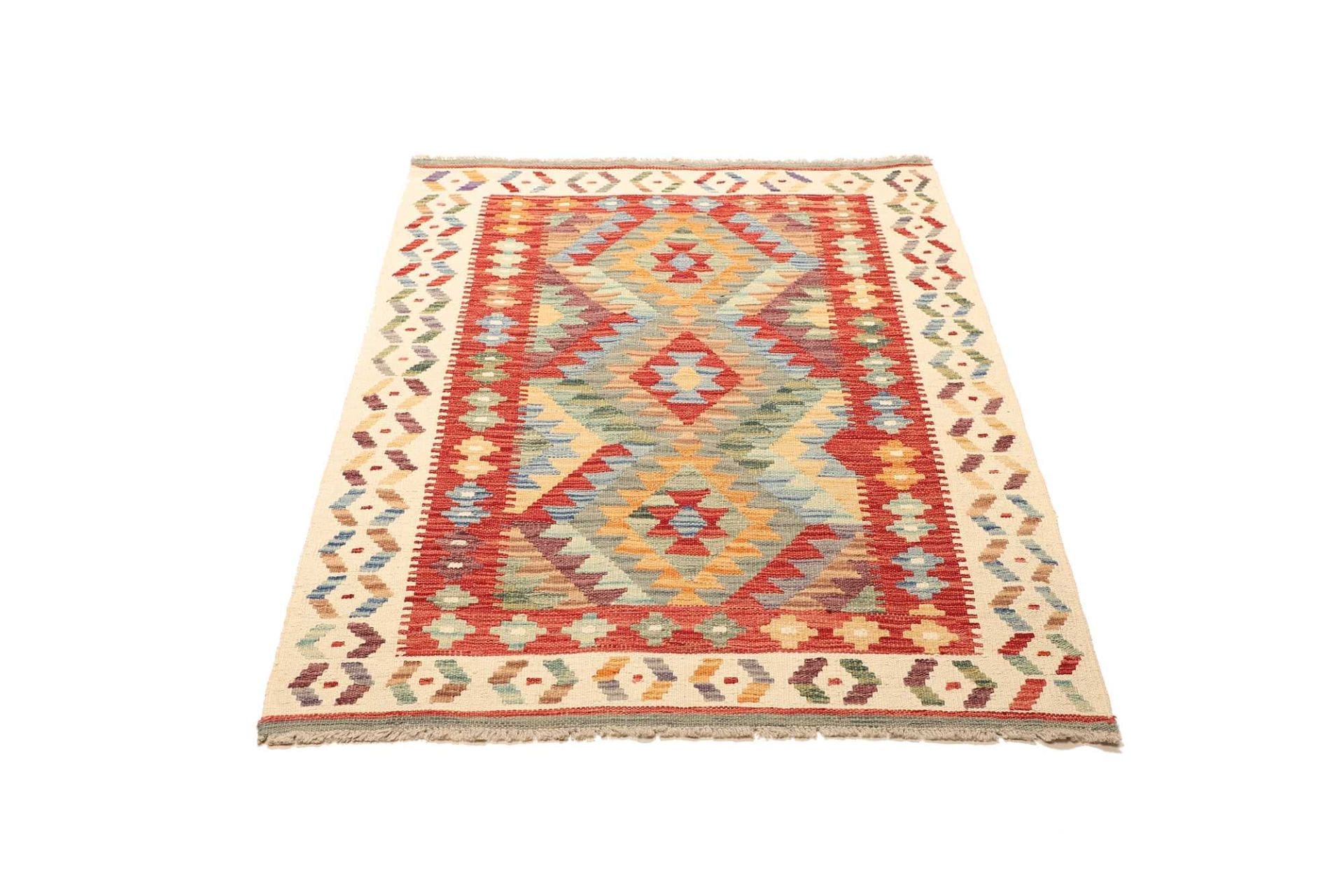 Kelim Teppich 105 x 150 cm aus Schurwolle, handgewebt, rustikal