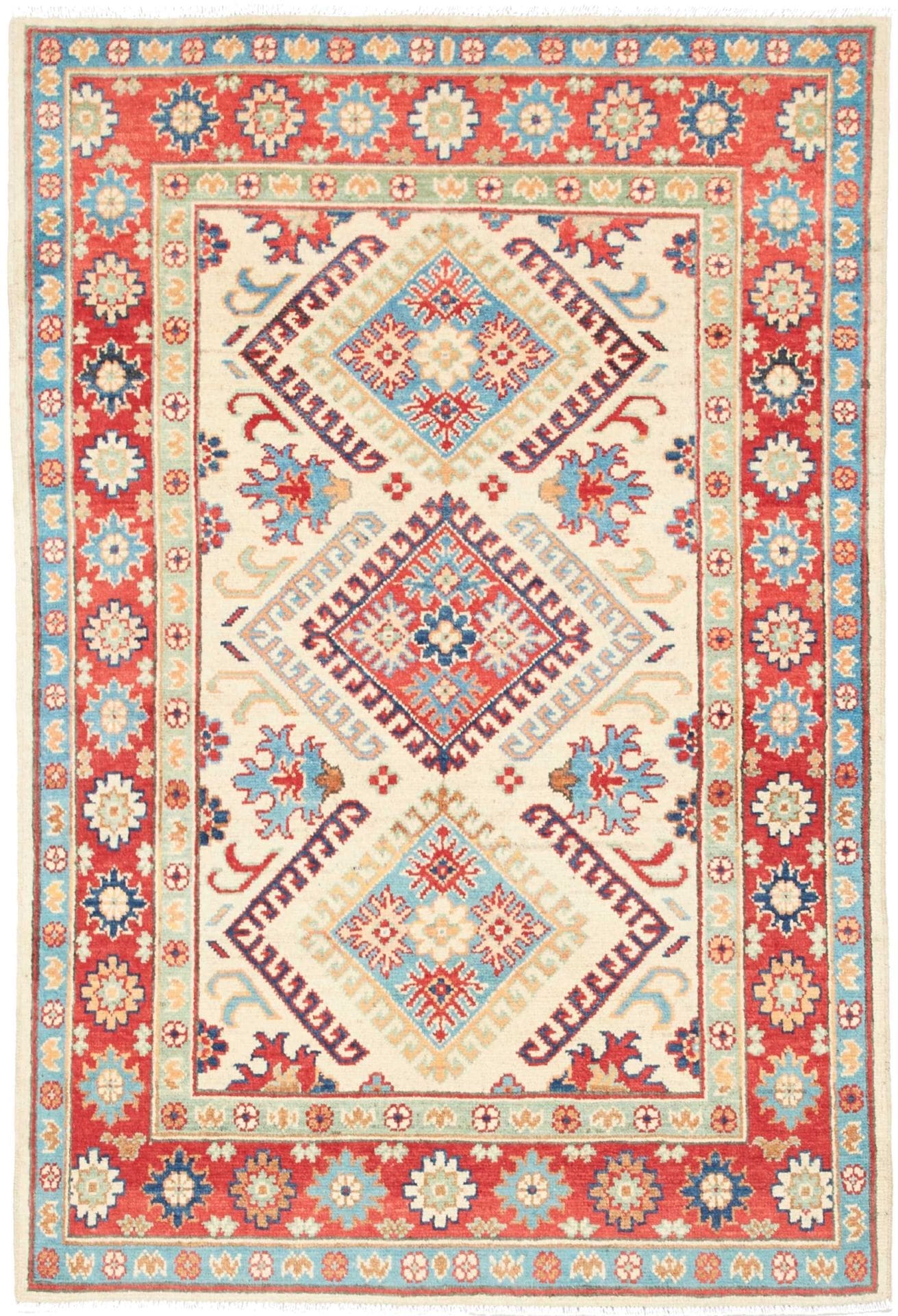 Kazak Teppich 104 x 152cm - Handgeknüpft, geometrische Muster, Wolle
