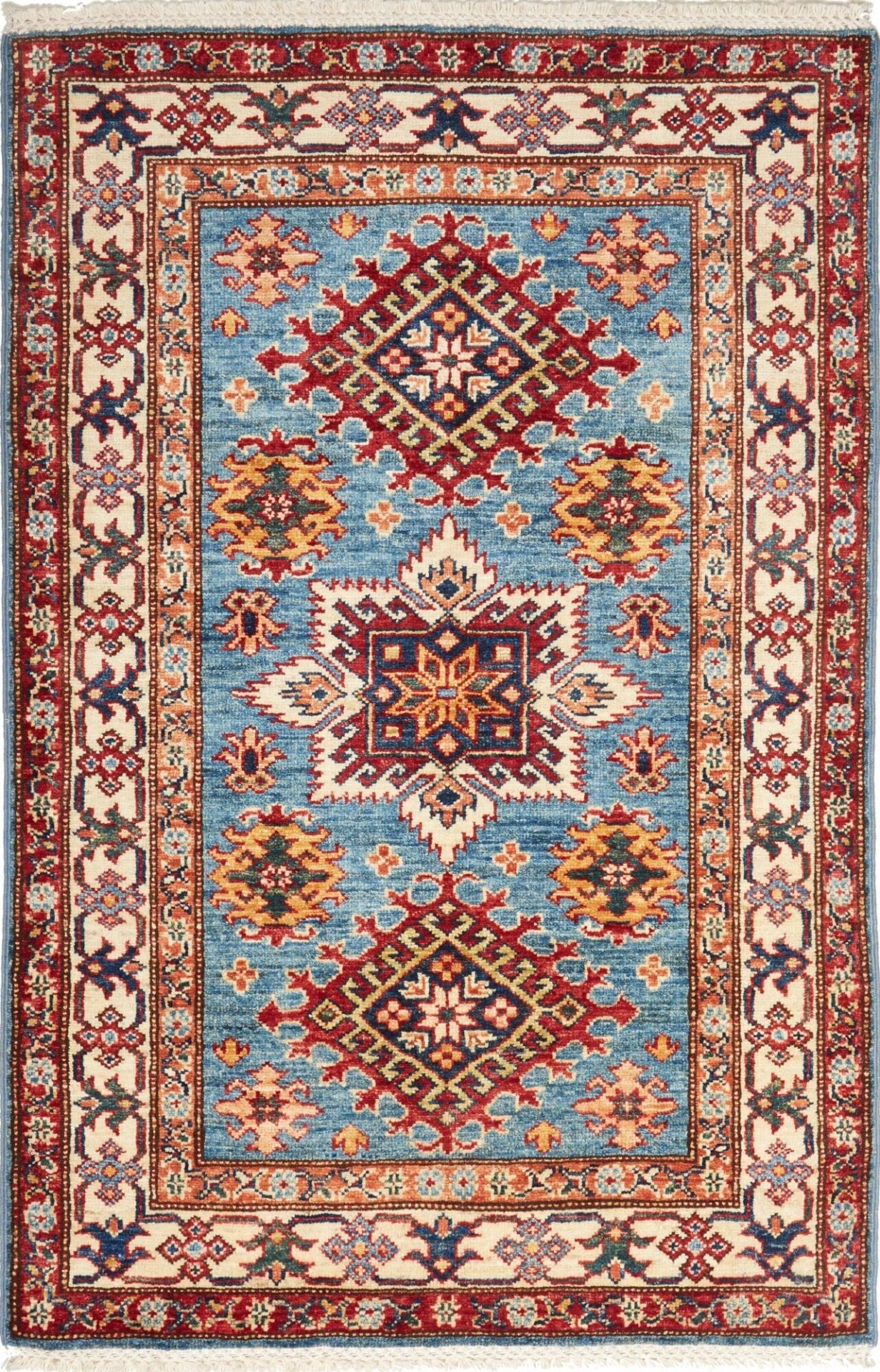 Kazak Teppich 88 x 132cm, Schurwolle, geometrisches Muster, handgeknüpft