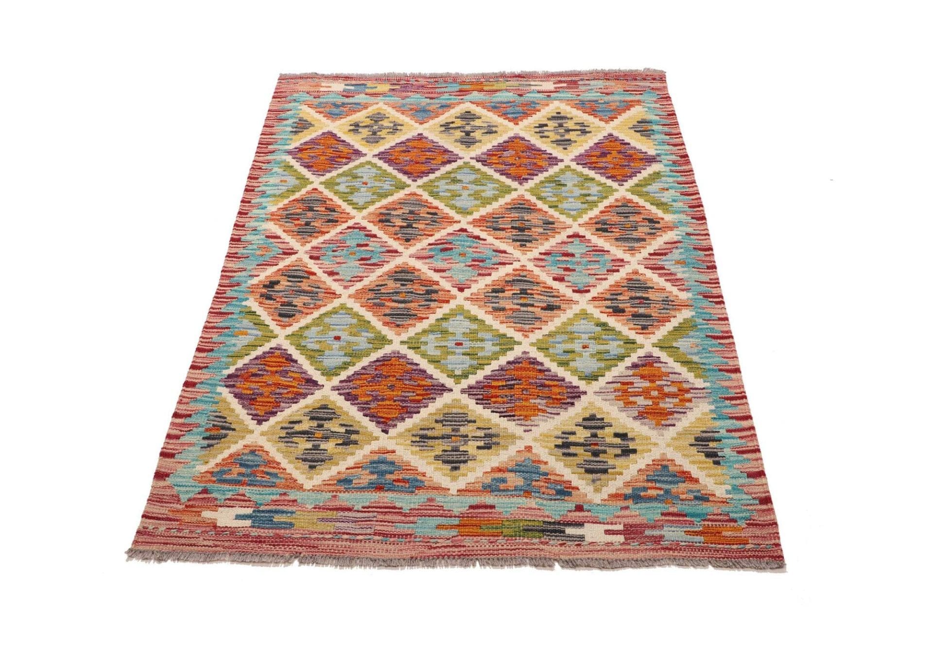 Kelim Teppich 103 x 138cm aus Schurwolle, handgewebt Orientteppich