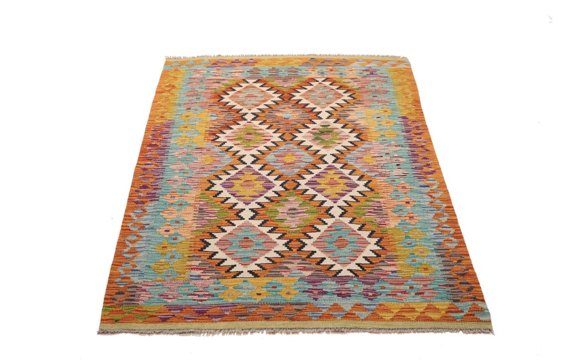 Kelim Teppich 107 x 150cm aus Schurwolle, handgewebt, rustikal