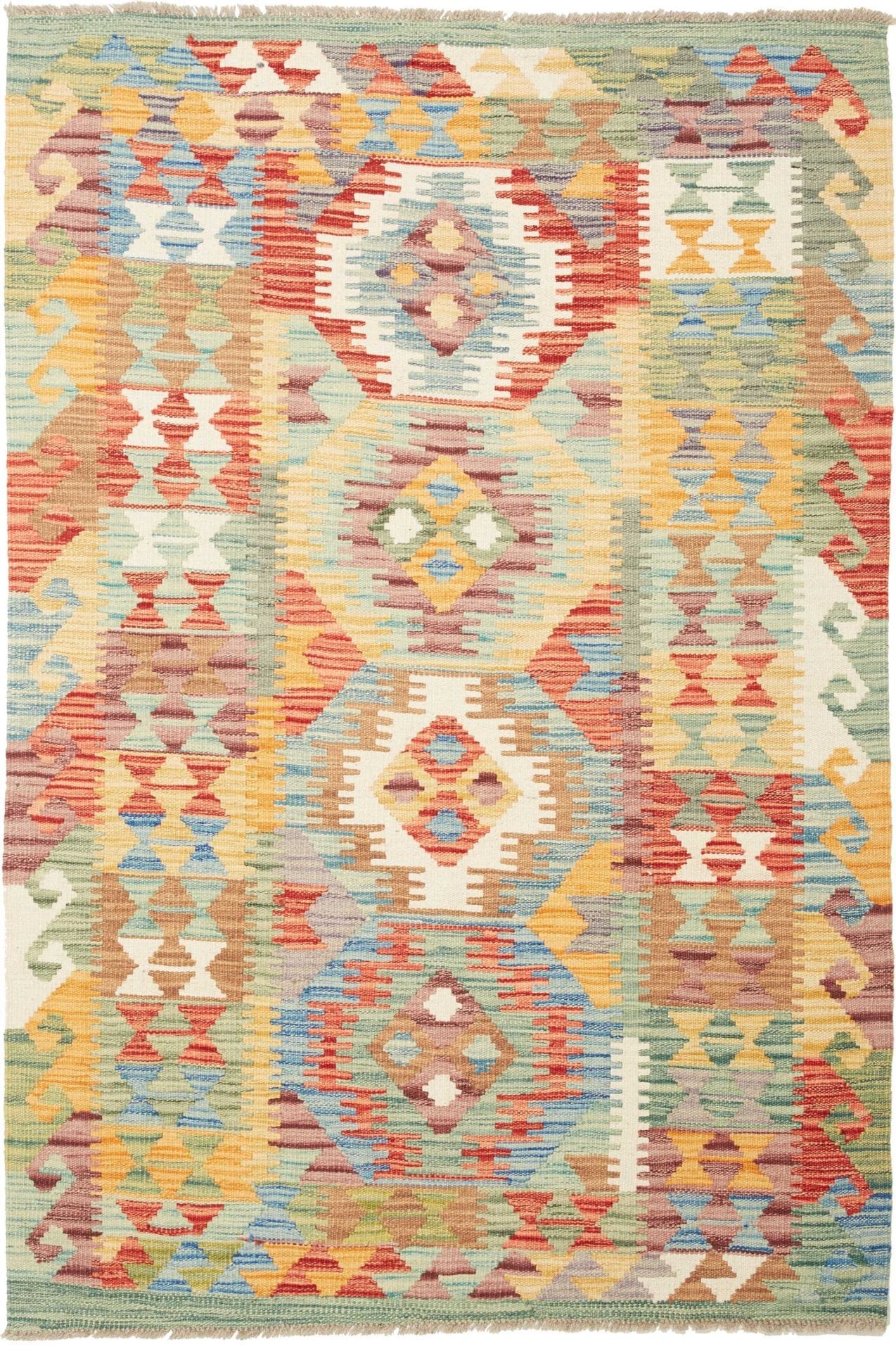 Kelim Teppich 106 x 153 cm aus Schurwolle, handgewebt, rustikales Flair