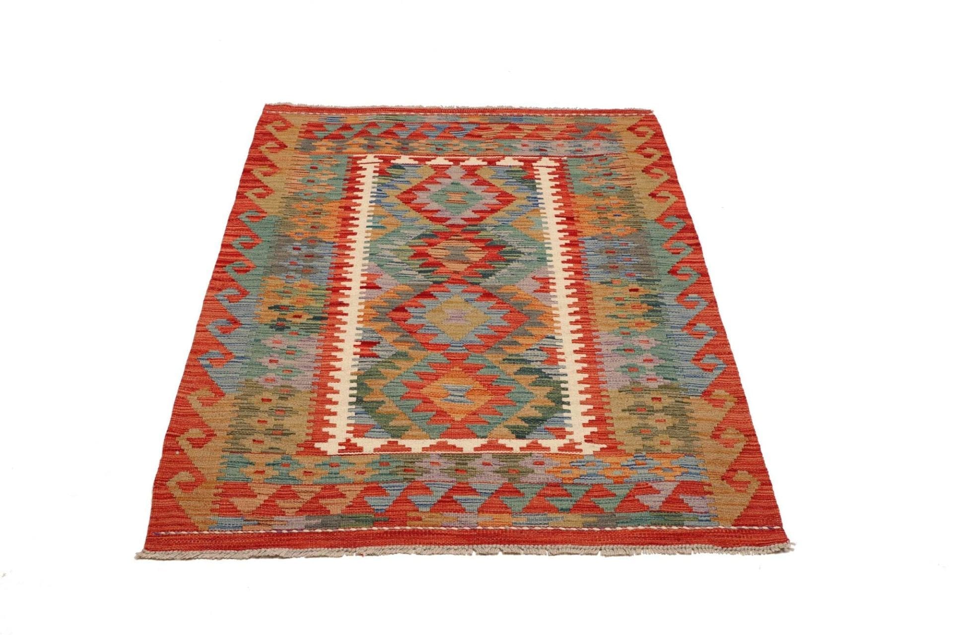 Kelim Teppich 102 x 146cm, handgewebt, rustikales Flair, Wolle