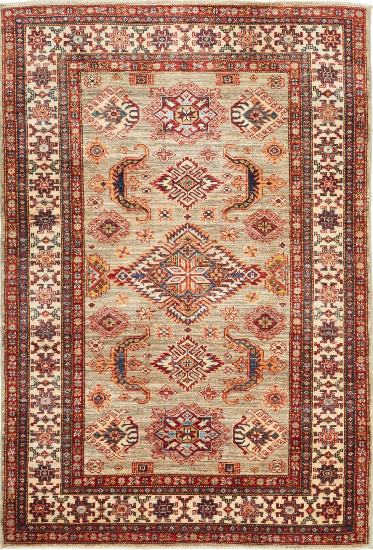 Handgeknüpfter Kazak Orientteppich 121 x 178cm, geometrisch, Wolle