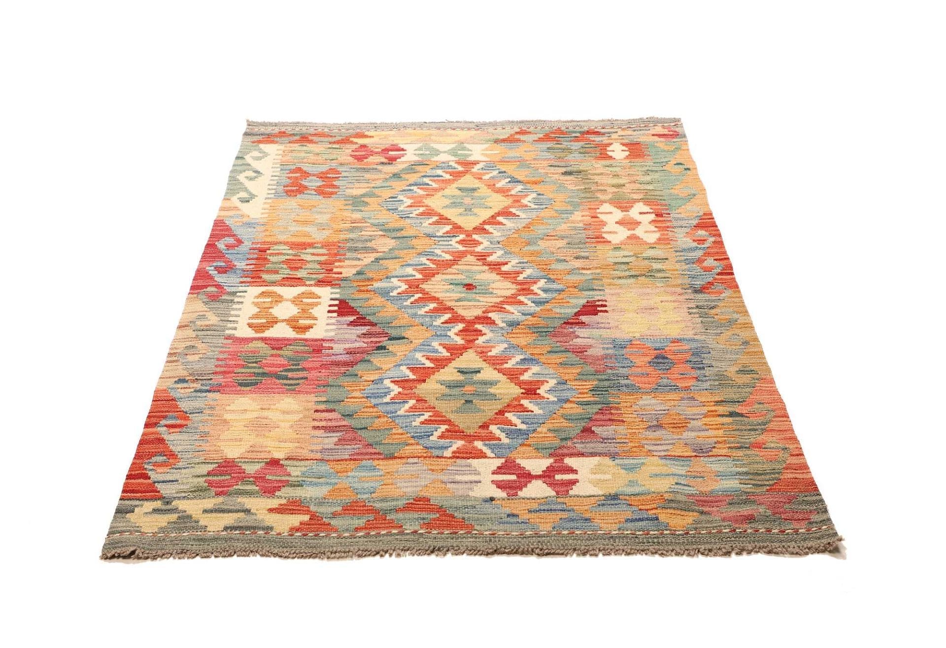 Kelim Teppich 101 x 146cm aus Schurwolle, handgewebt, rustikal