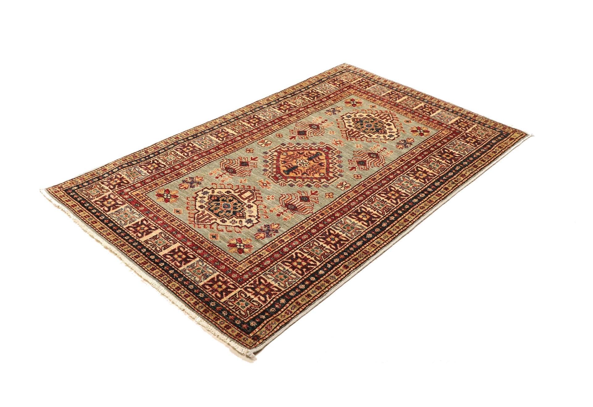 Kazak Orientteppich 103 x 155 cm, geometrisches Muster, handgeknüpft