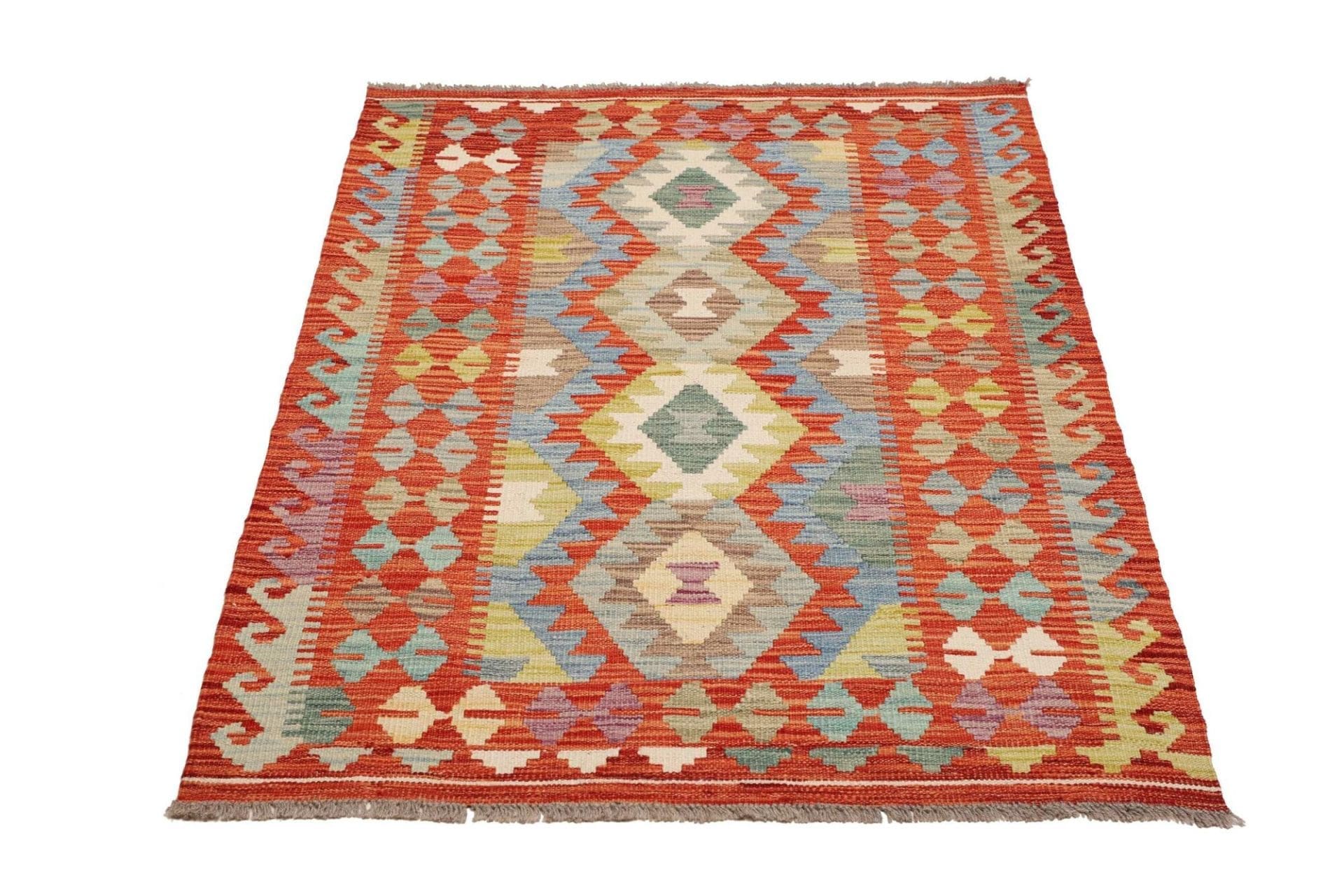 Kelim Teppich 105 x 149cm, Schurwolle, handgewebt, rustikaler Stil