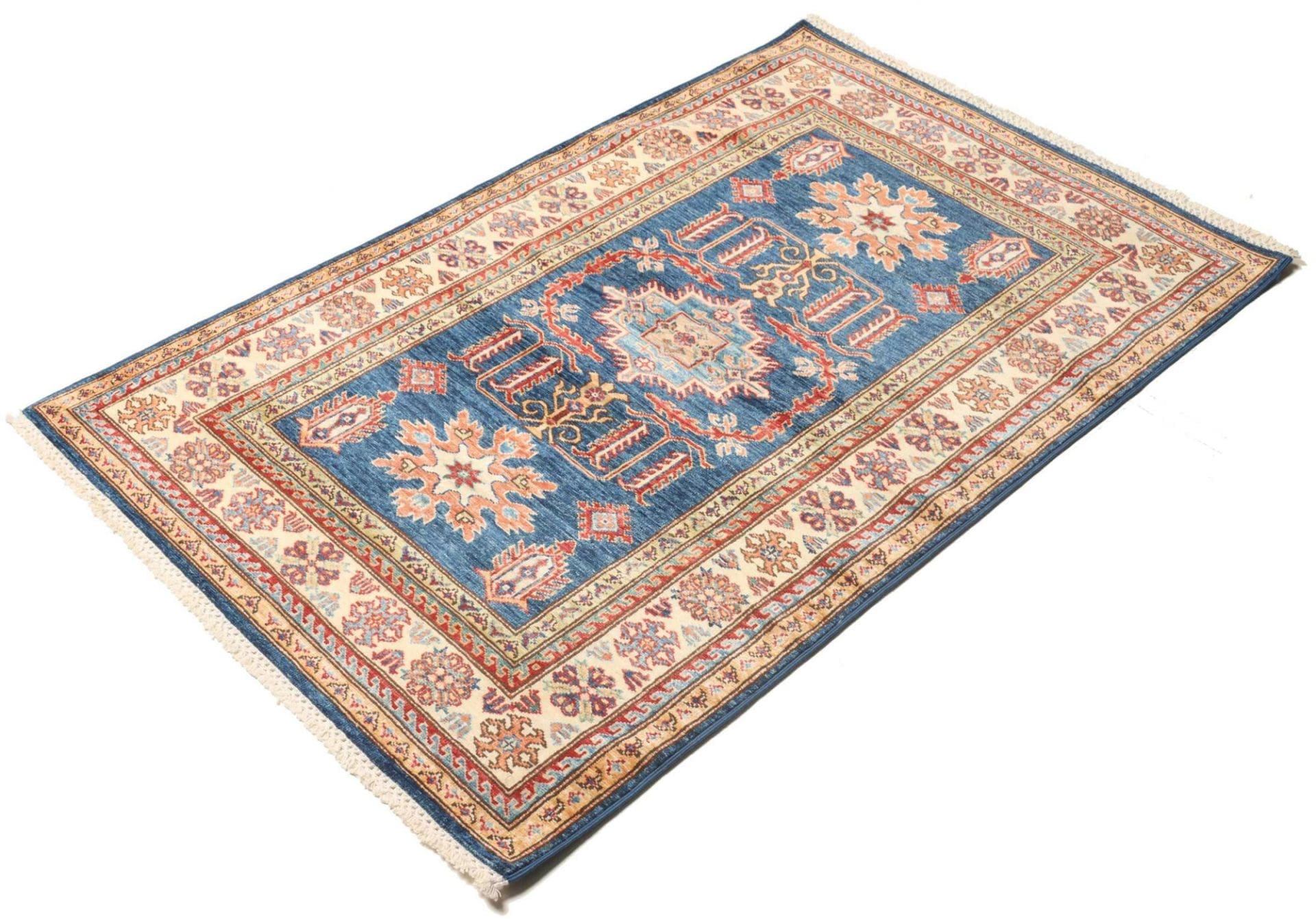 Kazak Orientteppich 105 x 156cm, handgeknüpft, geometrische Muster