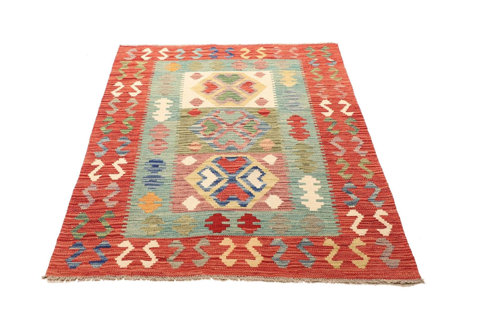 Kelim Teppich 102 x 148cm aus Schurwolle, handgewebt, rustikal