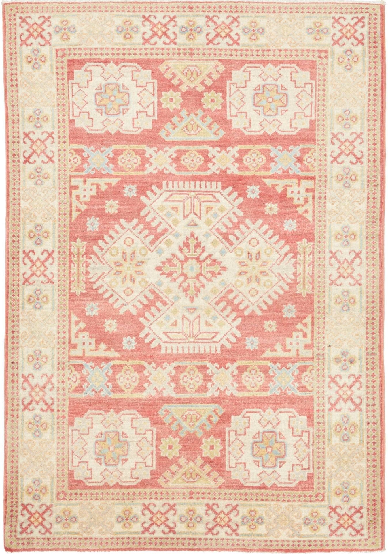 Kazak Teppich 103 x 145 cm, geometrisches Muster, handgeknüpft