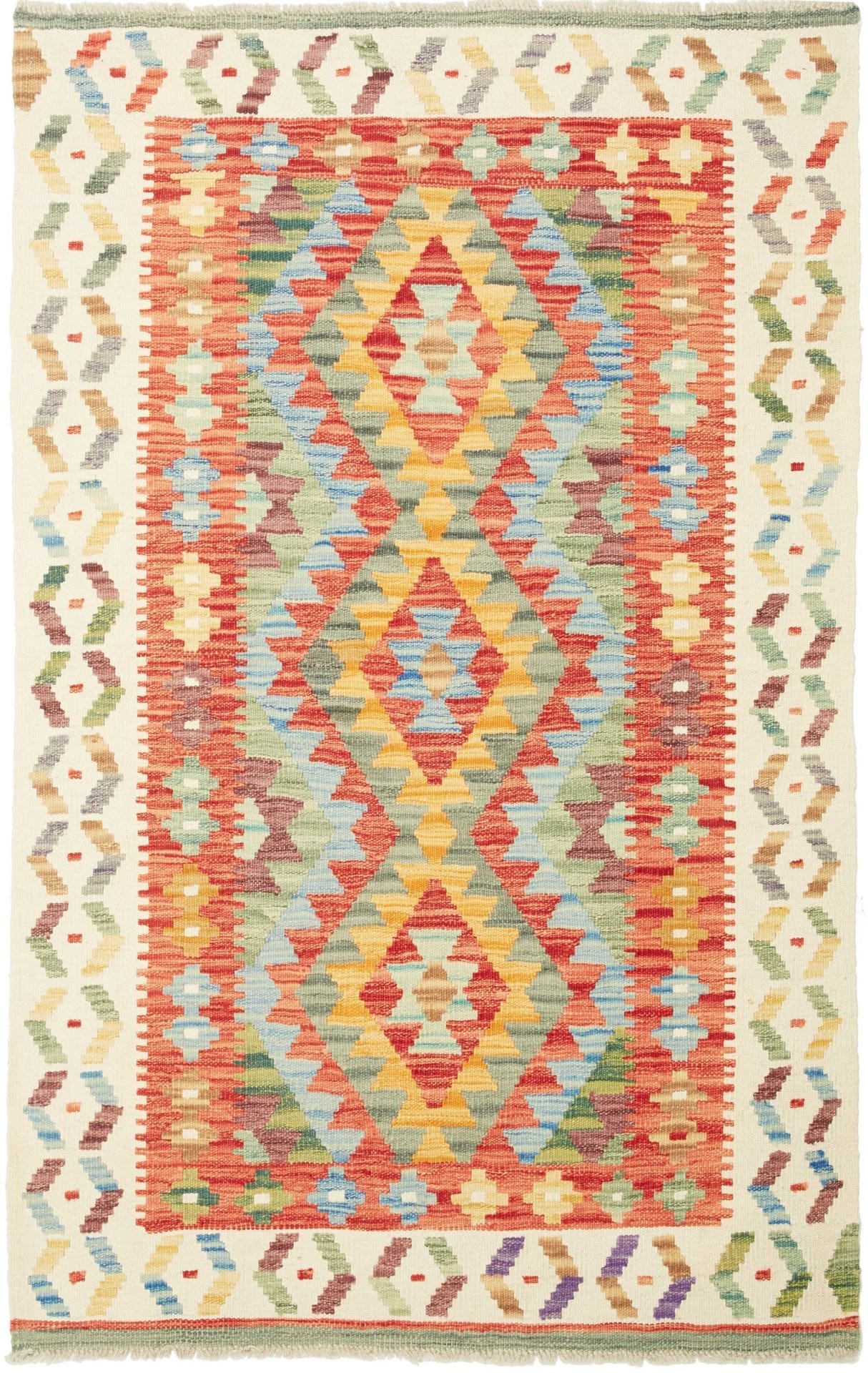 Kelim Teppich 103 x 154 cm, handgewebt, rustikales Flair