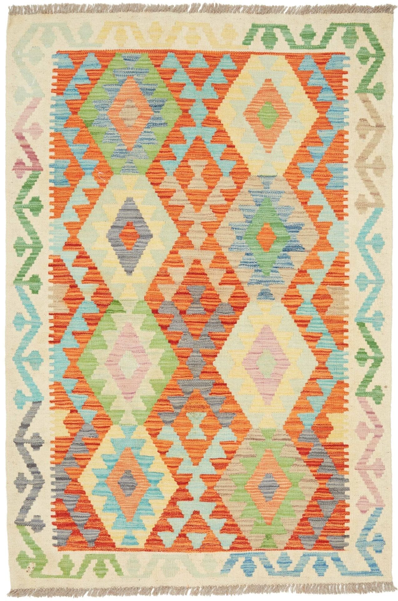 Handgewebter Kelim 107 x 156cm aus Schurwolle mit rustikalem Flair