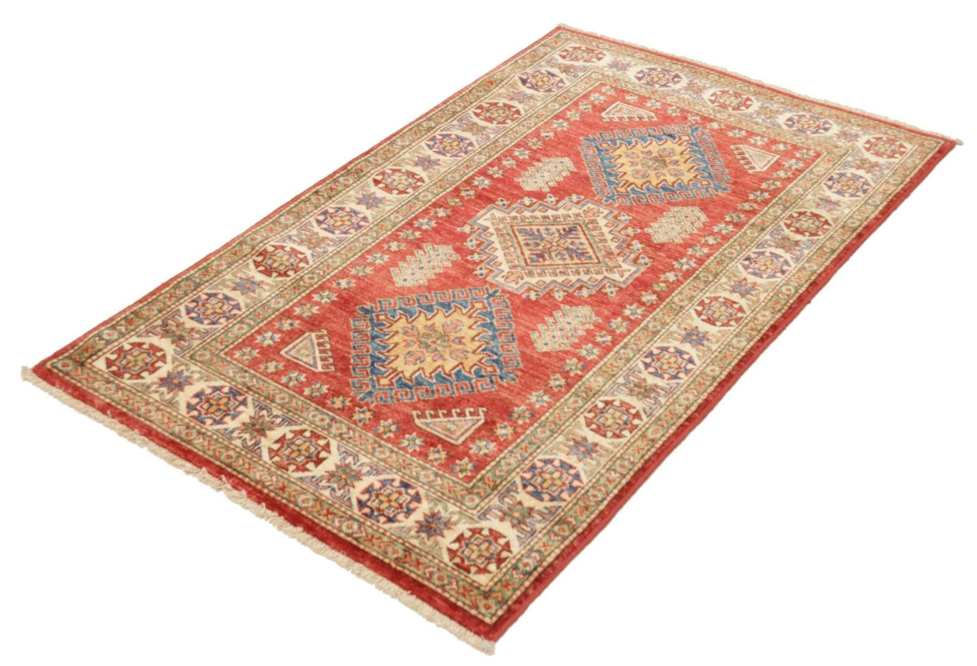 Kazak Teppich 103 x 152cm, geometrisches Muster, handgeknüpft