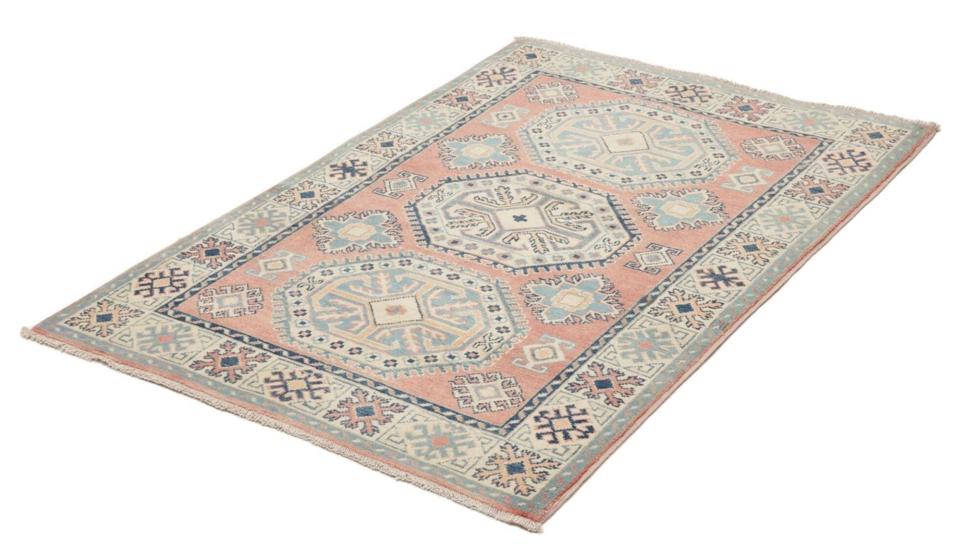 Kazak Orientteppich 101 x 143cm mit geometrischen Mustern, handgeknüpft