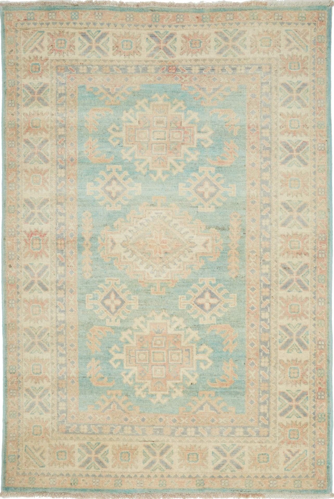 Kazak Orientteppich 106 x 151cm, geometrisches Muster, handgeknüpft
