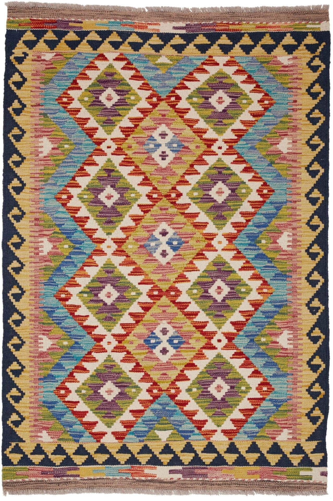 Handgewebter Kelim 101 x 145 cm aus Schurwolle – rustikaler Orientteppich