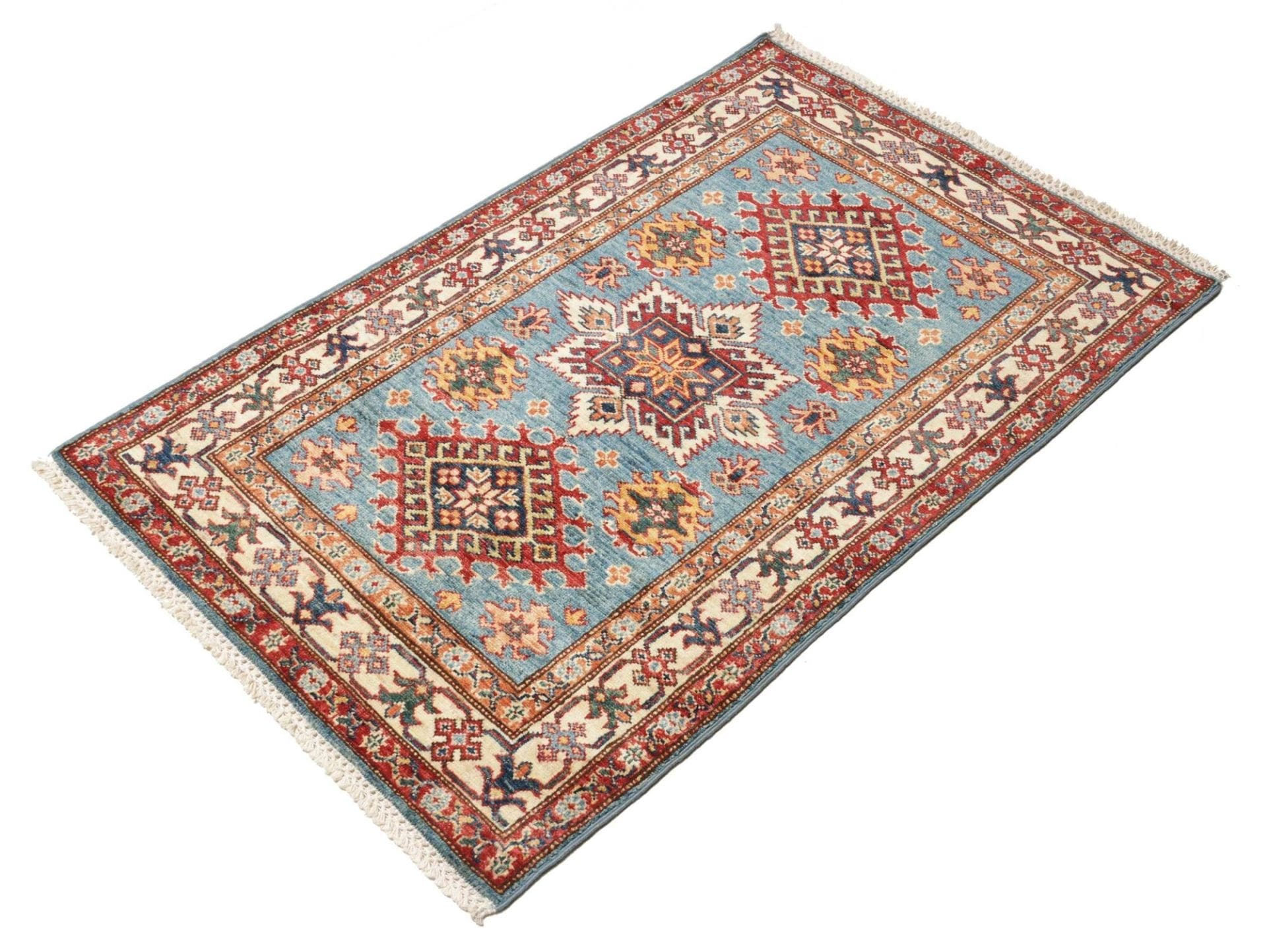 Kazak Teppich 88 x 132cm, Schurwolle, geometrisches Muster, handgeknüpft