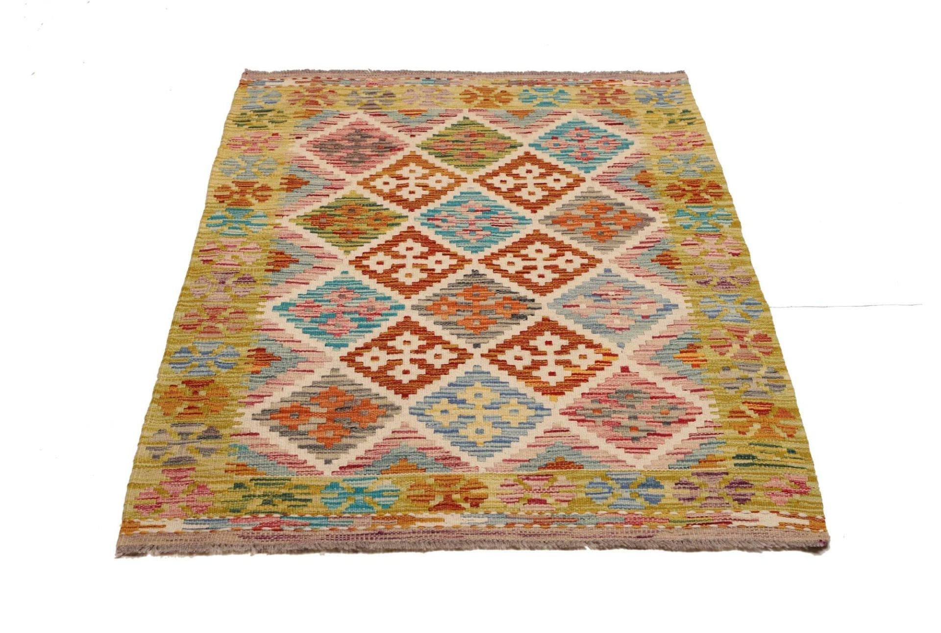 Kelim Teppich 103 x 156 cm aus Schurwolle, handgewebt, rustikal