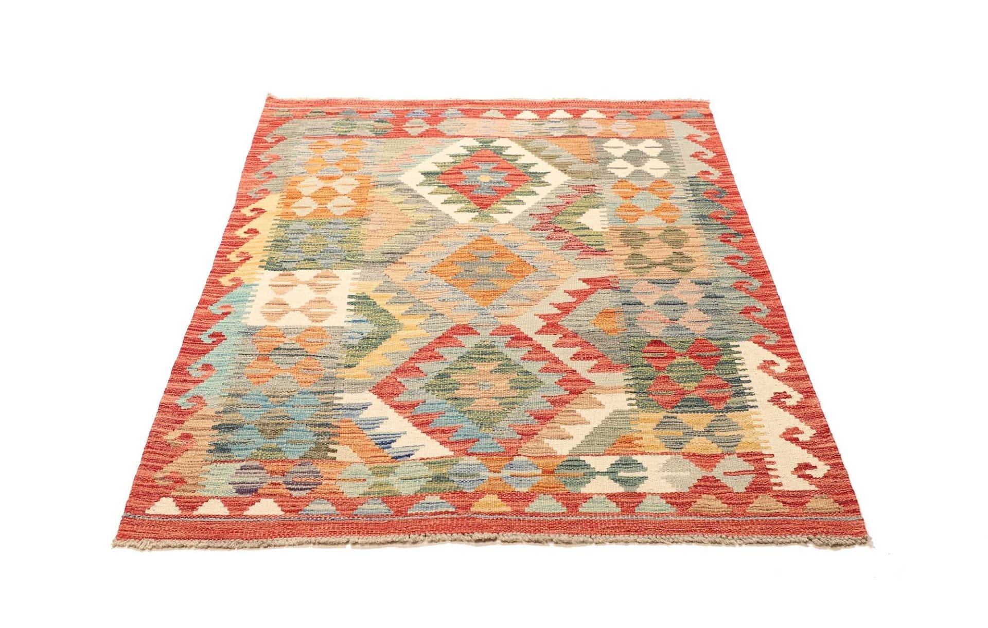 Kelim Teppich 103 x 144cm, handgewebt, rustikales Flair, Wolle