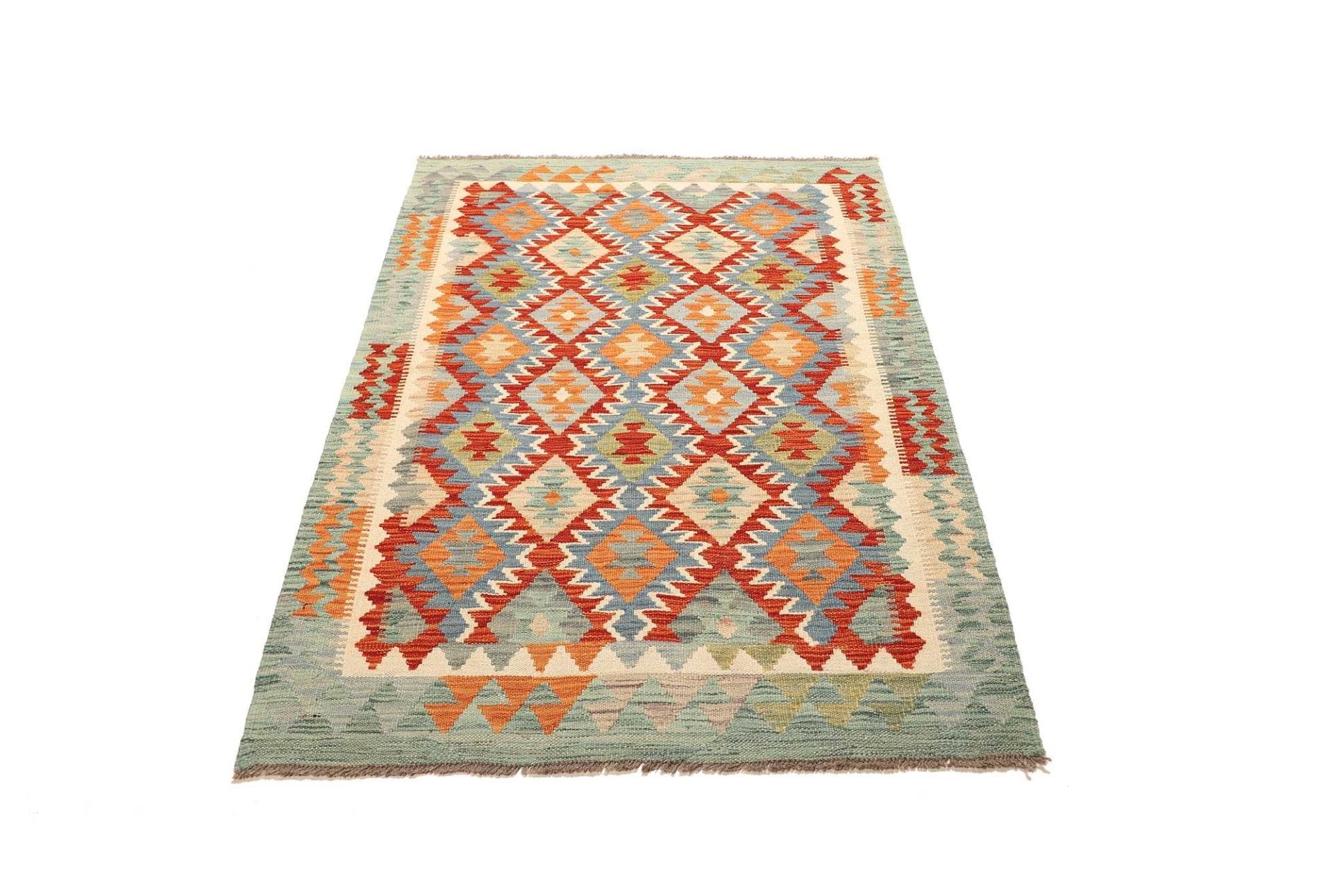 Kelim Teppich 104 x 144 cm – Handgewebt aus Schurwolle, rustikal