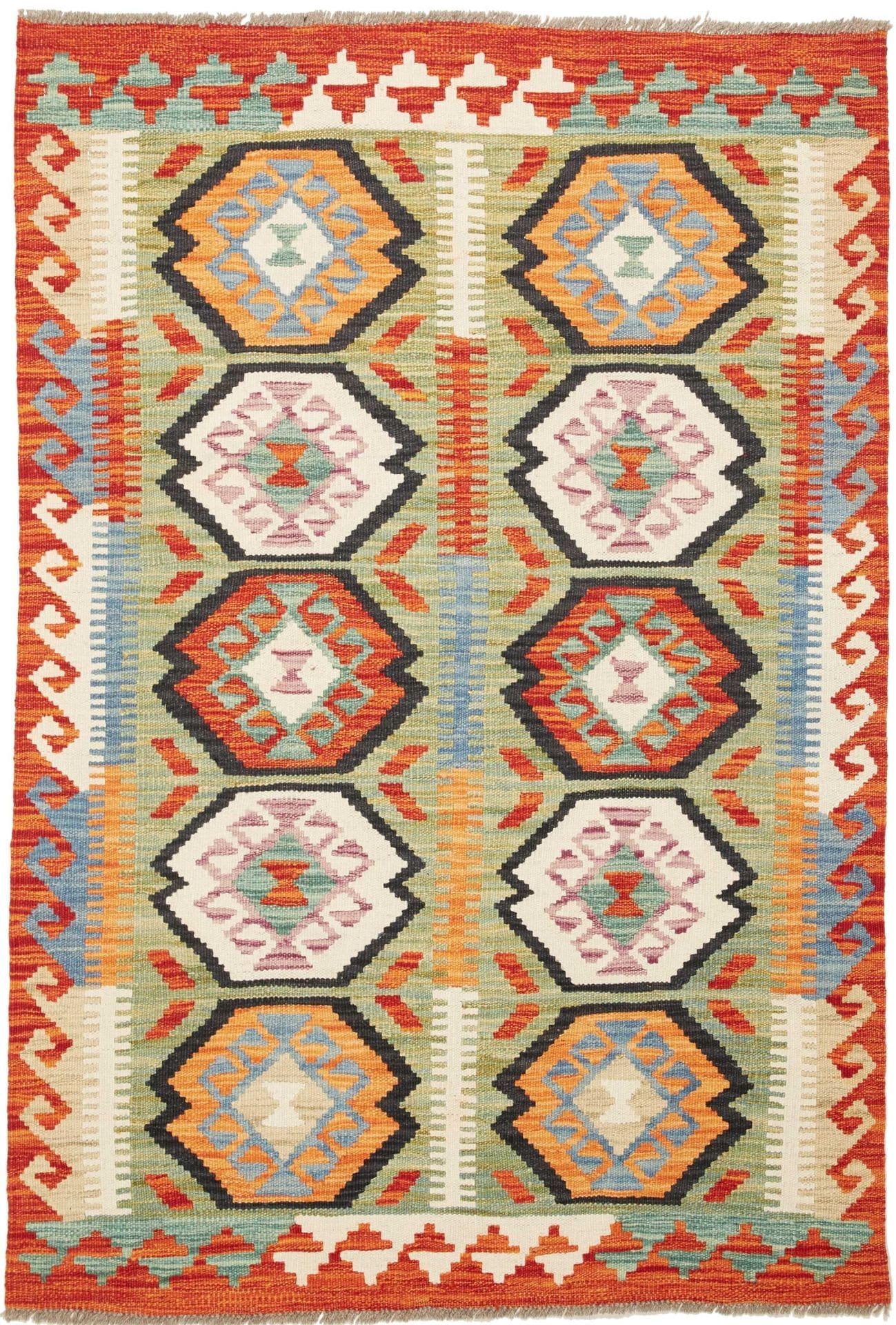 Kelim Teppich 102 x 147cm, handgewebt, rustikales Flair, Wolle