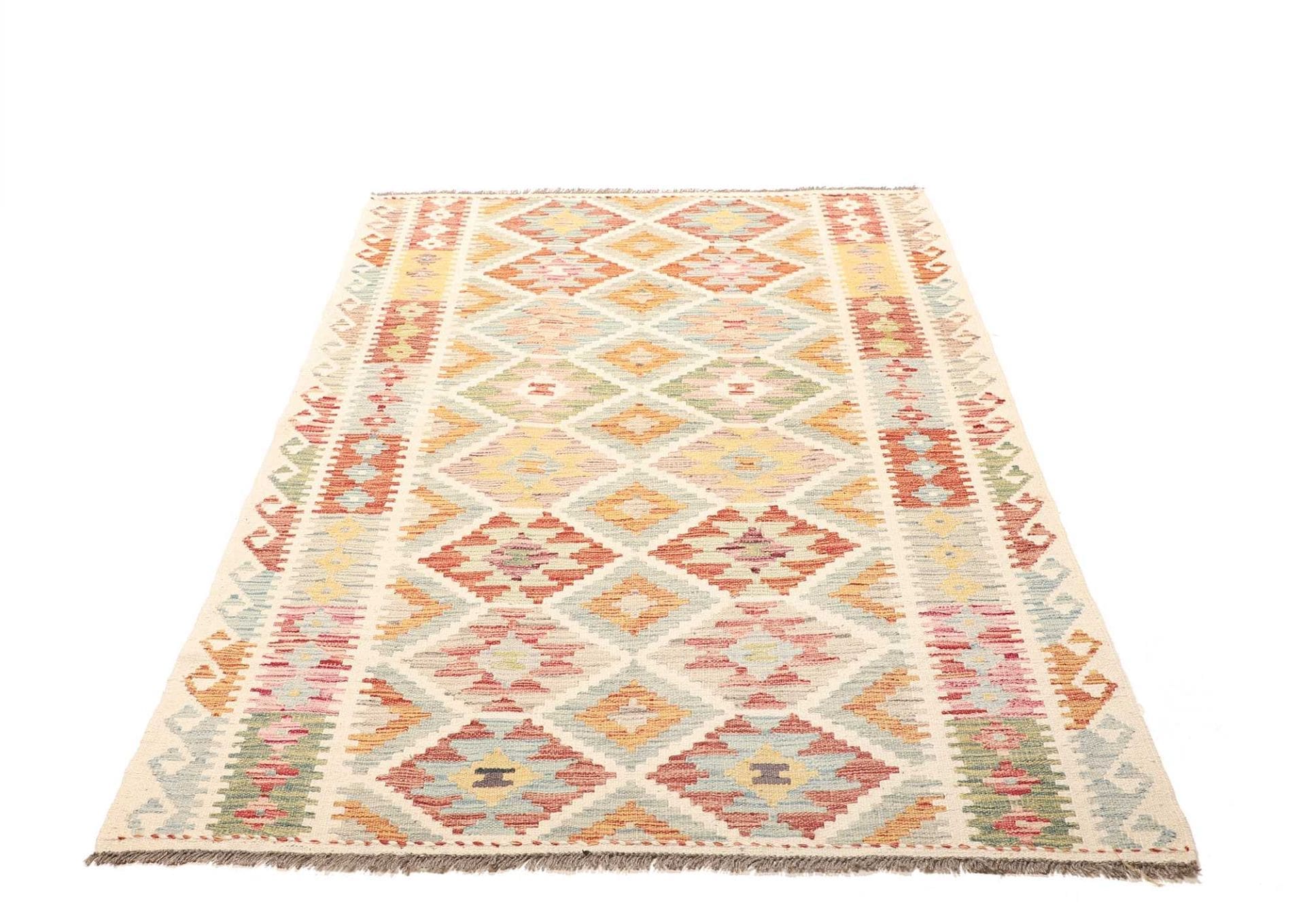 Kelim Teppich 121 x 179cm, handgewebt, rustikaler Stil aus Wolle